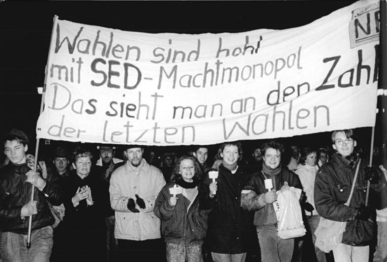 East Germans protest against Honecker's diehard regime hindering all reforms, 1989.