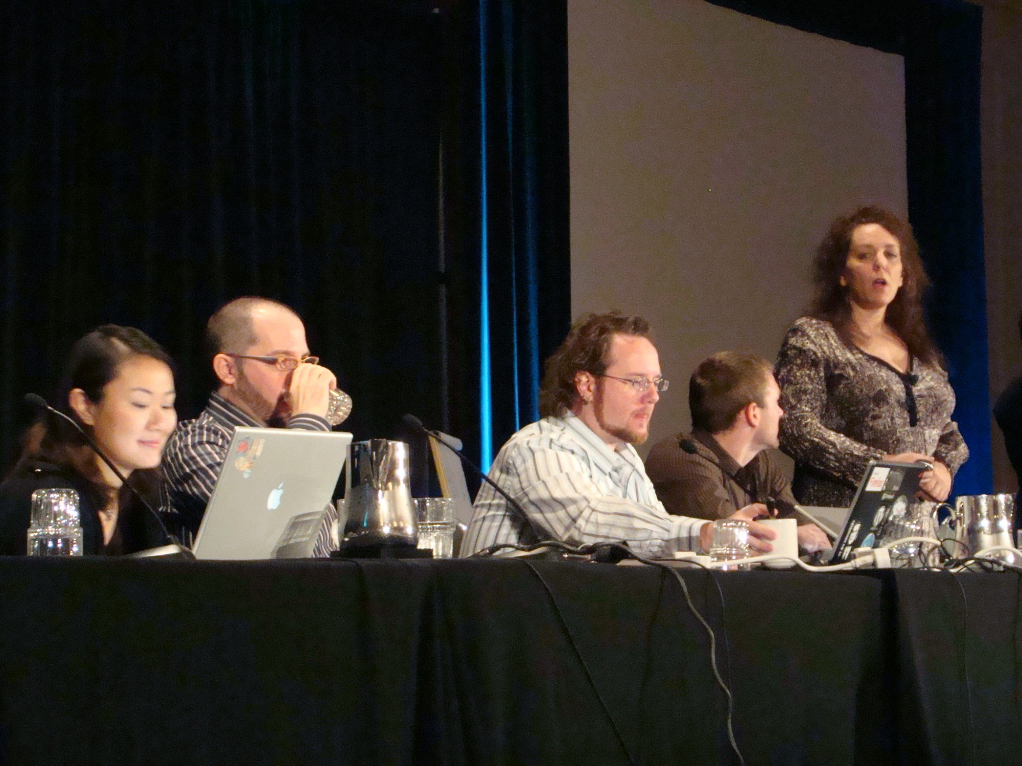 Picture of (left-to-right) Steph, me, Aaron, Patrick, and Molly. Molly invited us to present at the W3C TPAC in 2007. I got to sit next to Tim Berners-Lee once the panel was over. I felt very out of place there, but Molly insisted I belonged.

(CC BY-NC 2.0) Kazuhito Kidachi