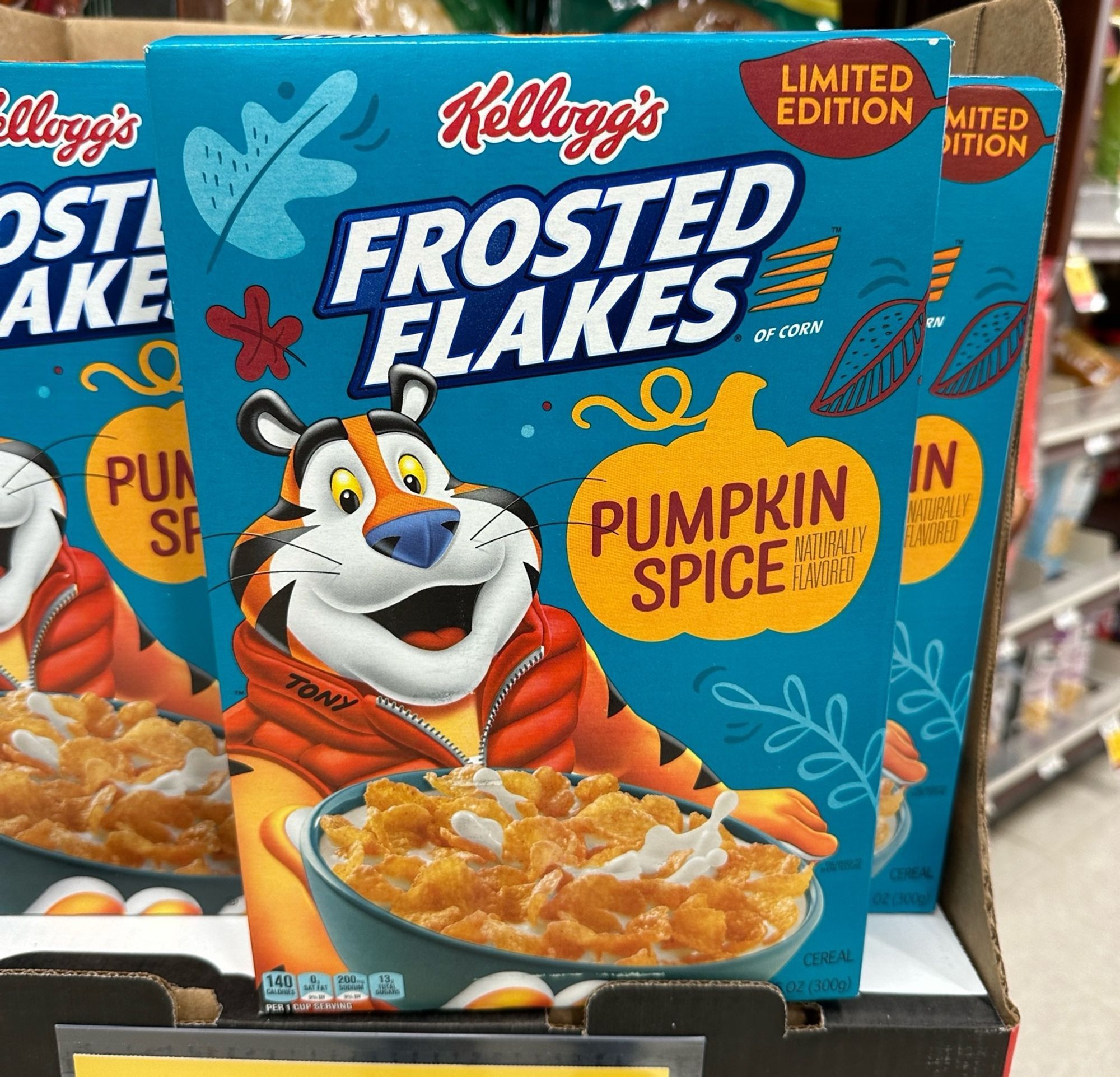 A box of pumpkin spice frosted flakes.