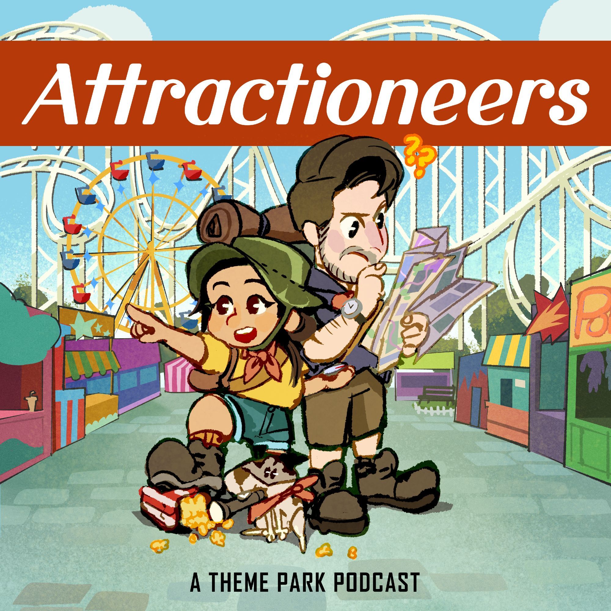 promo image for Attractioneers, a theme park podcast