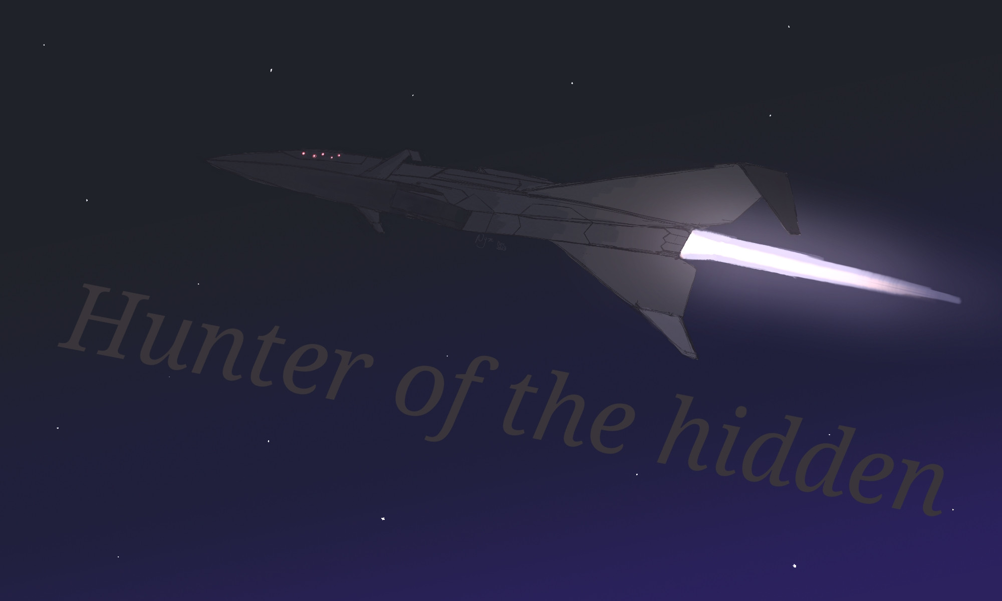 Sketch of a speculative future plane at full afterburner against the night sky.