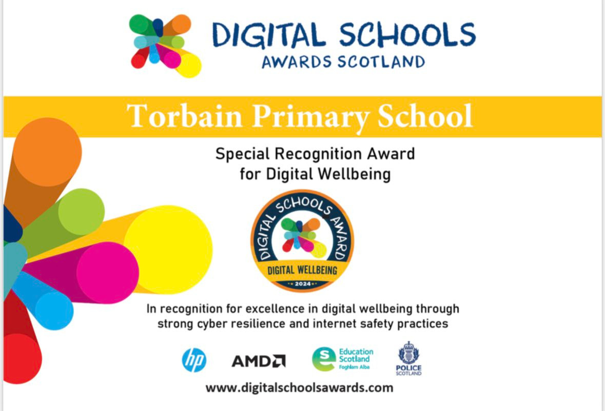 Torbain Primary School Digital Wellbeing Award Certificate