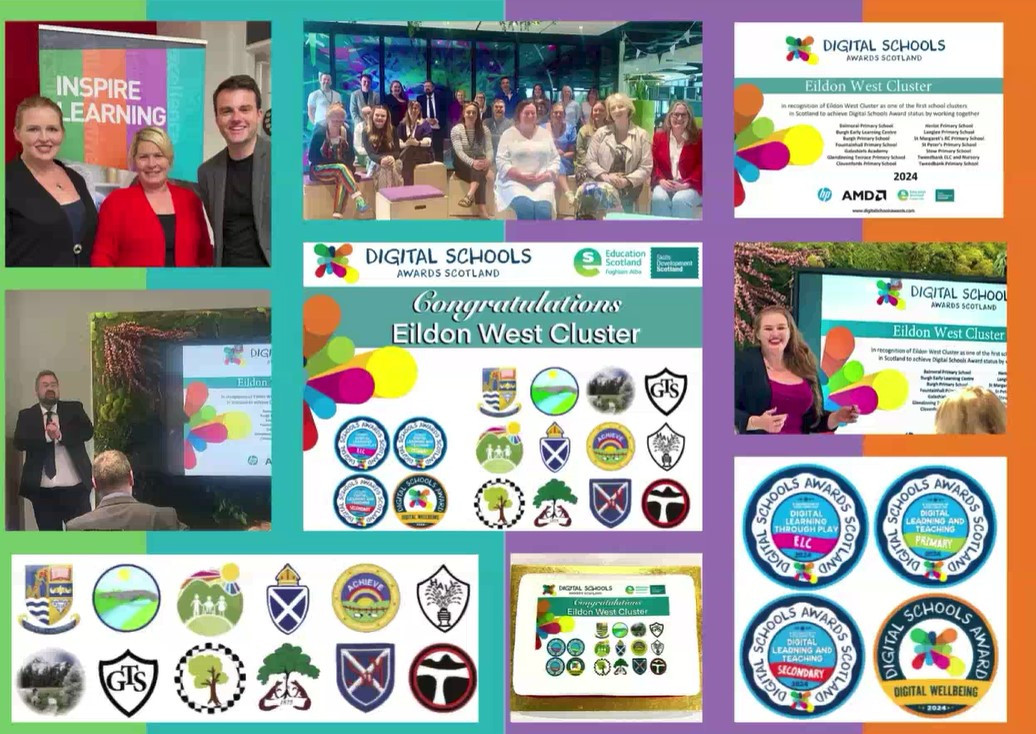 Images of schools in Eildon West celebrating their Digital Schools Awards.