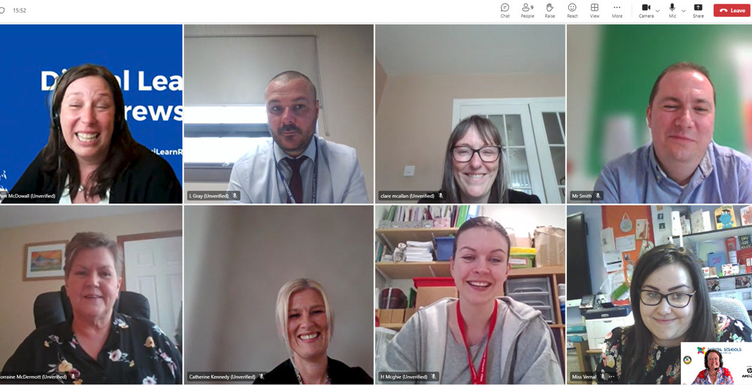 Attendees in a video conference call attending the Digital Schools Awards Webinar with schools within Renfrewshire Council