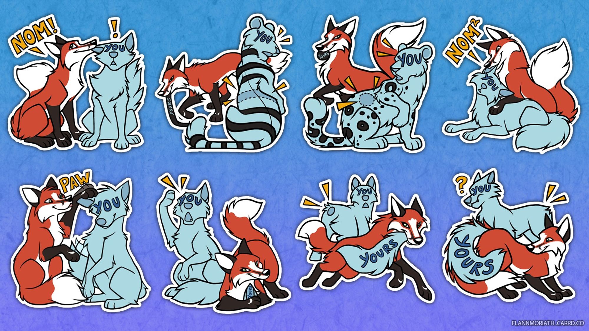 Telegram stickers of a red fox and "you" YCH character