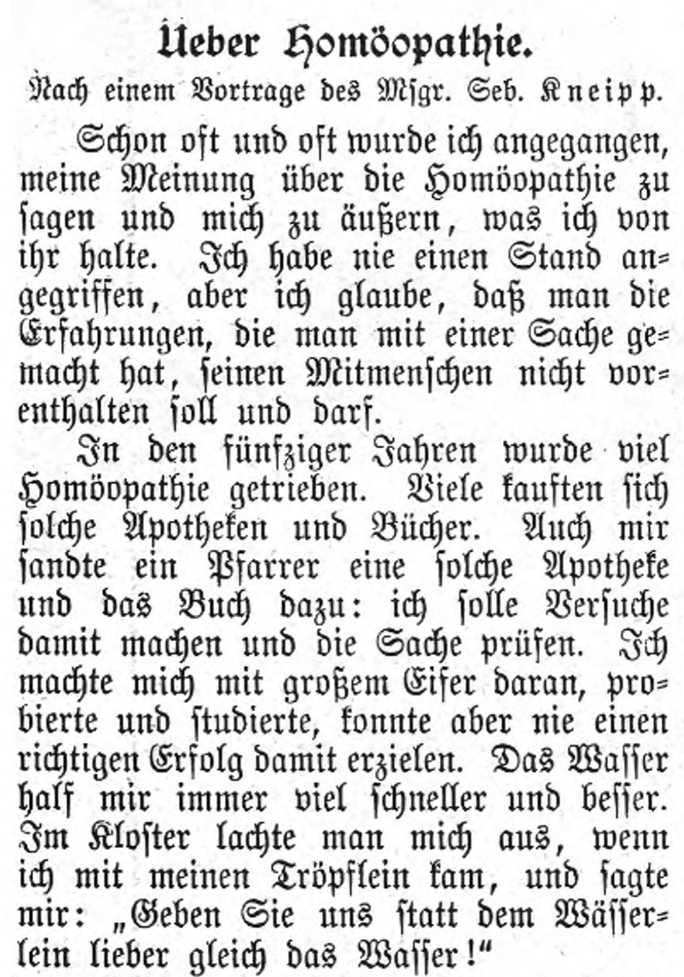 Text über Hahnemann aus einem Jahrbuch von Sebastian Kneipp