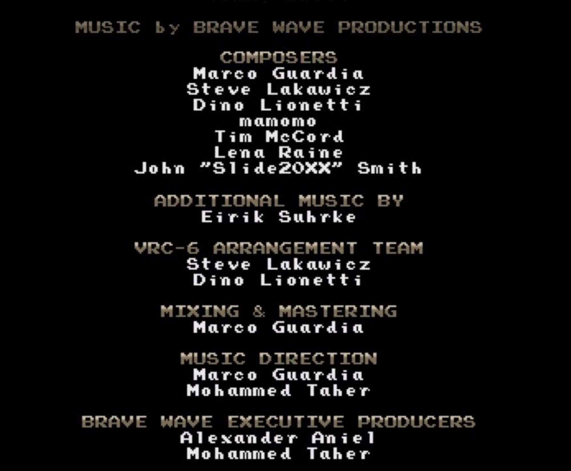 Credits list detailing the Brave Wave sound team