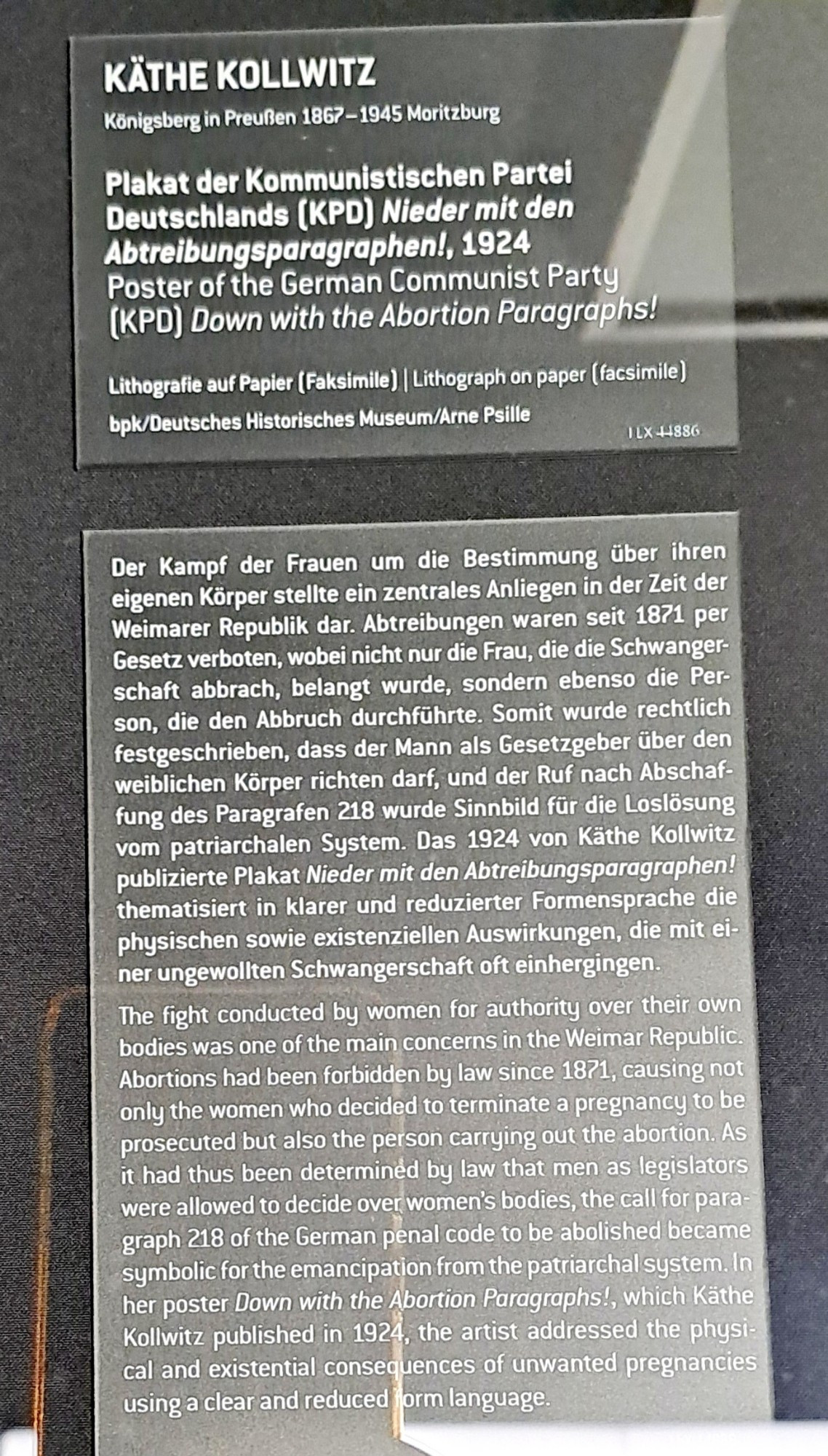 Text von Käthe Kollwitz die schrieb "nieder mit dem Abtreibungsparagraph" im Jahr 1924