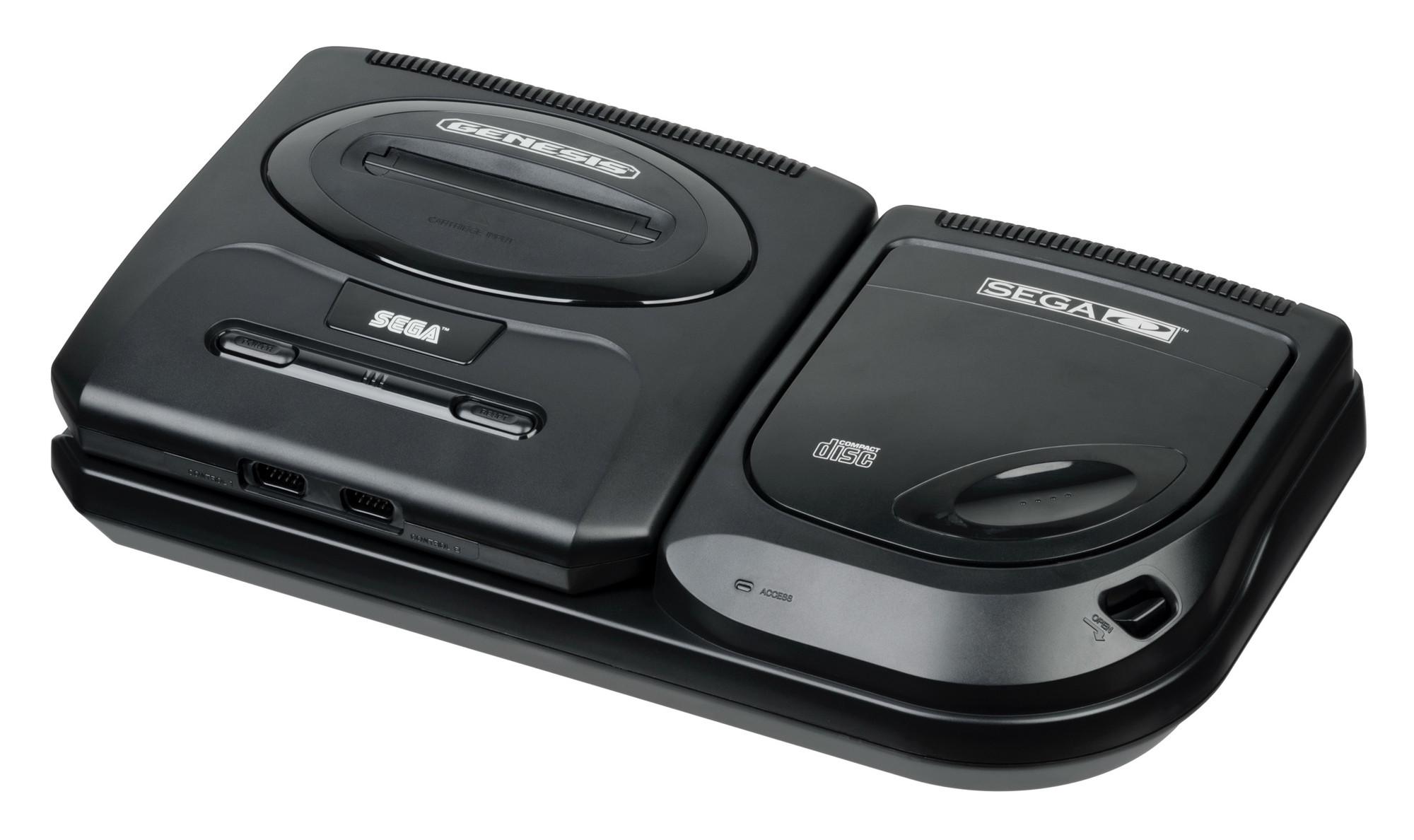 A Sega Genesis Model 2 connected to a Sega CD 2