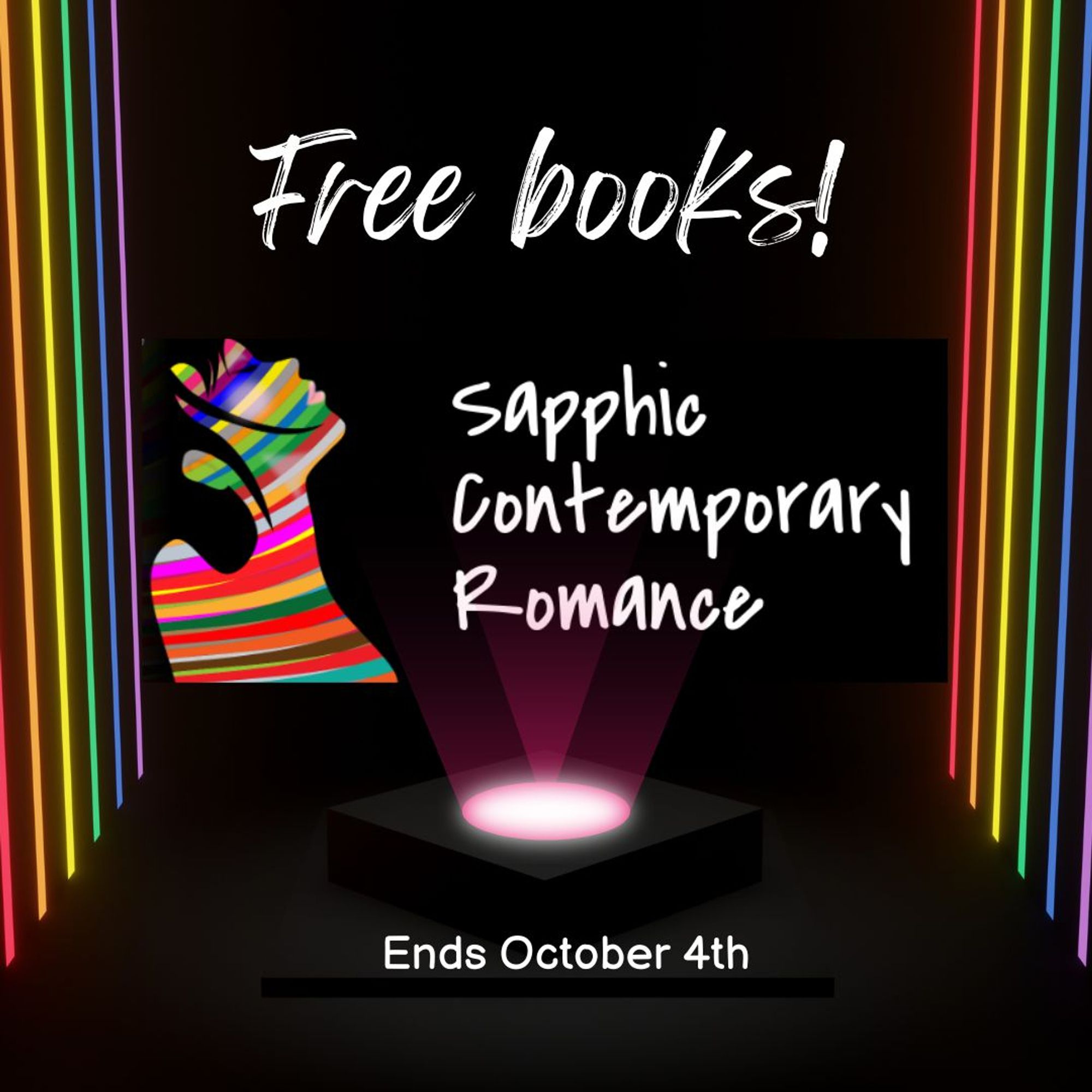 Image announcing free sapphic contemporary romance books. Ends October 4th