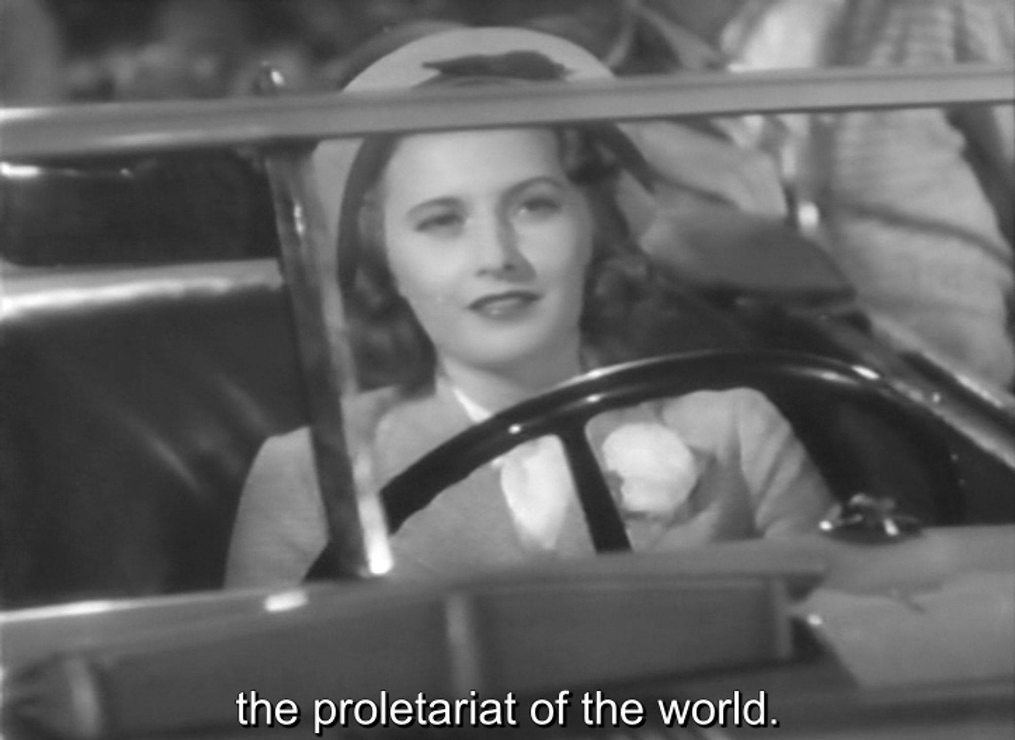 Same scene. Robert Young continues, "the proletariat of the world."