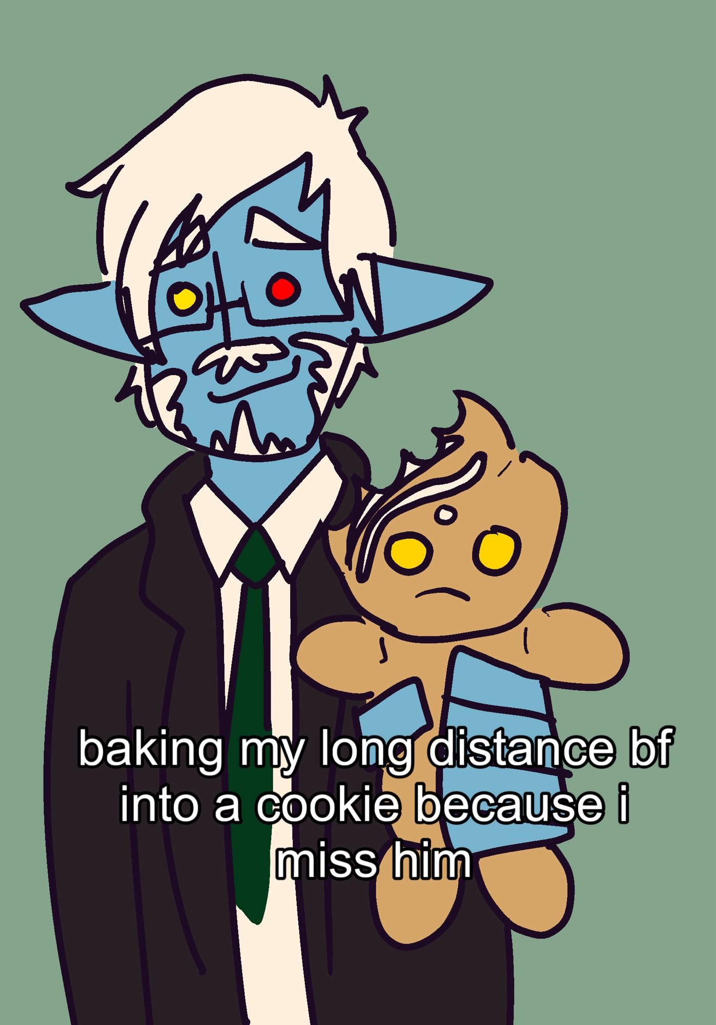 kazmont holding up a cookie shaped like emet-selch