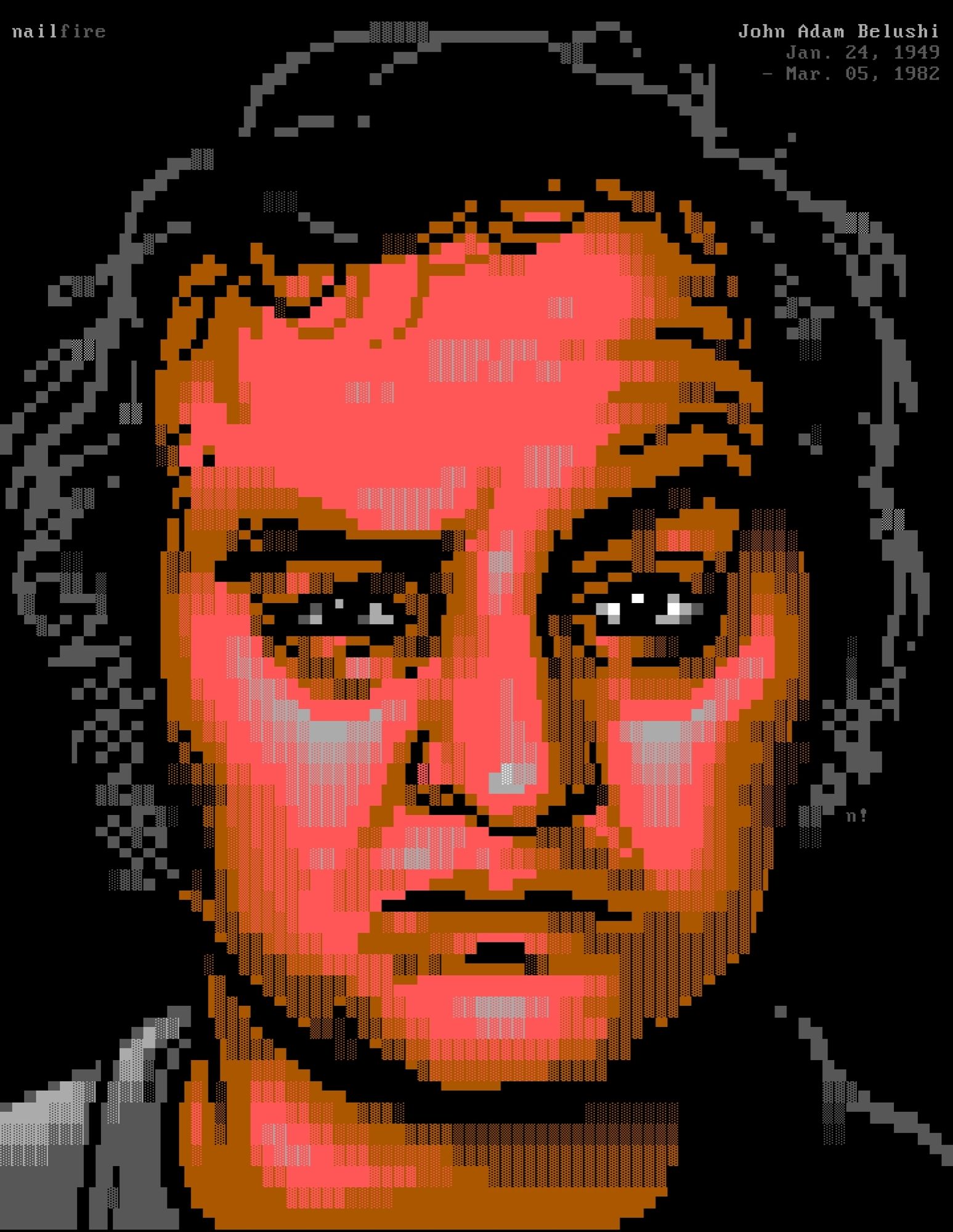 ANSI textmode portrait of John Belushi