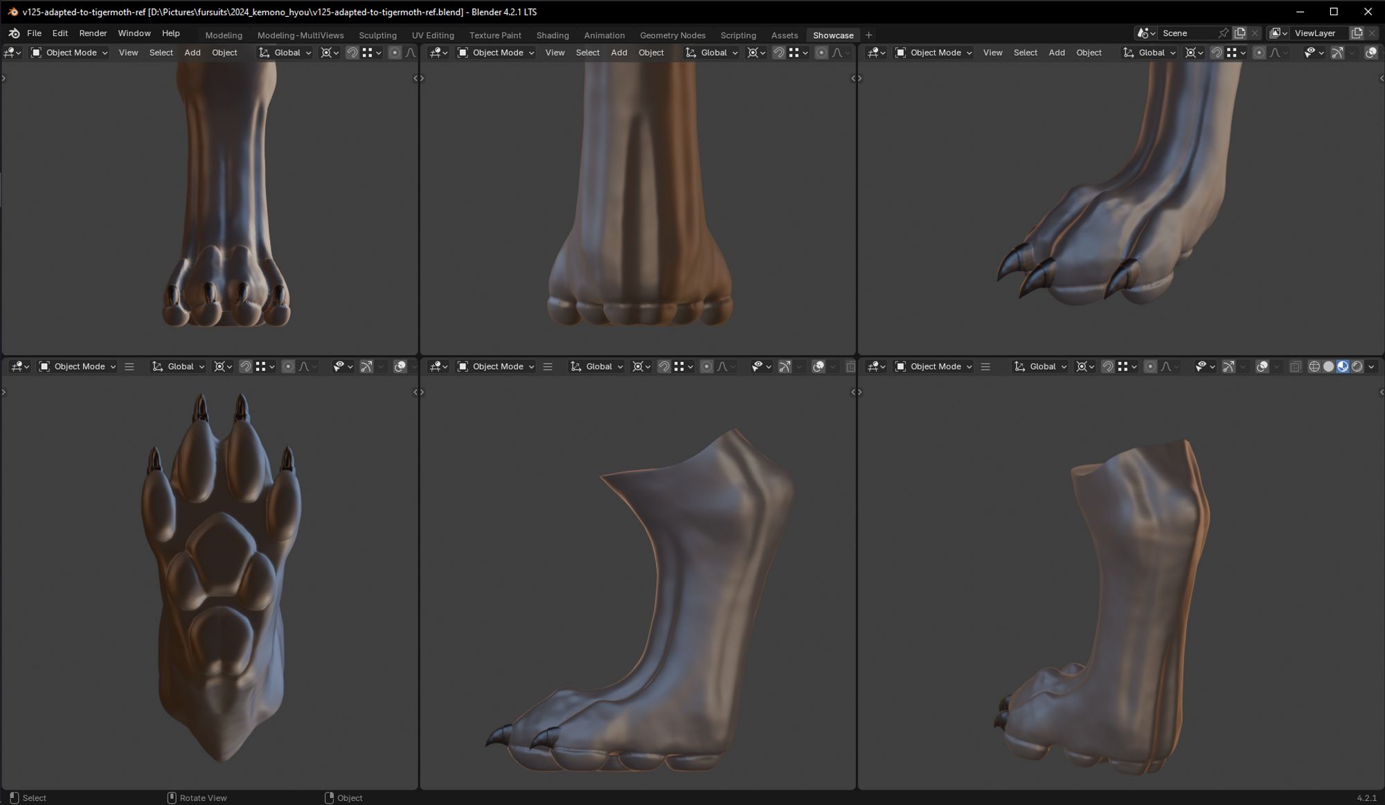 v125 of footleg:
- as seen here, the "ScaleMesh" resulted in a little carve/valley transition from beans to fur-region
- will be 3D printed and made a negative out of after its surface was smoothed