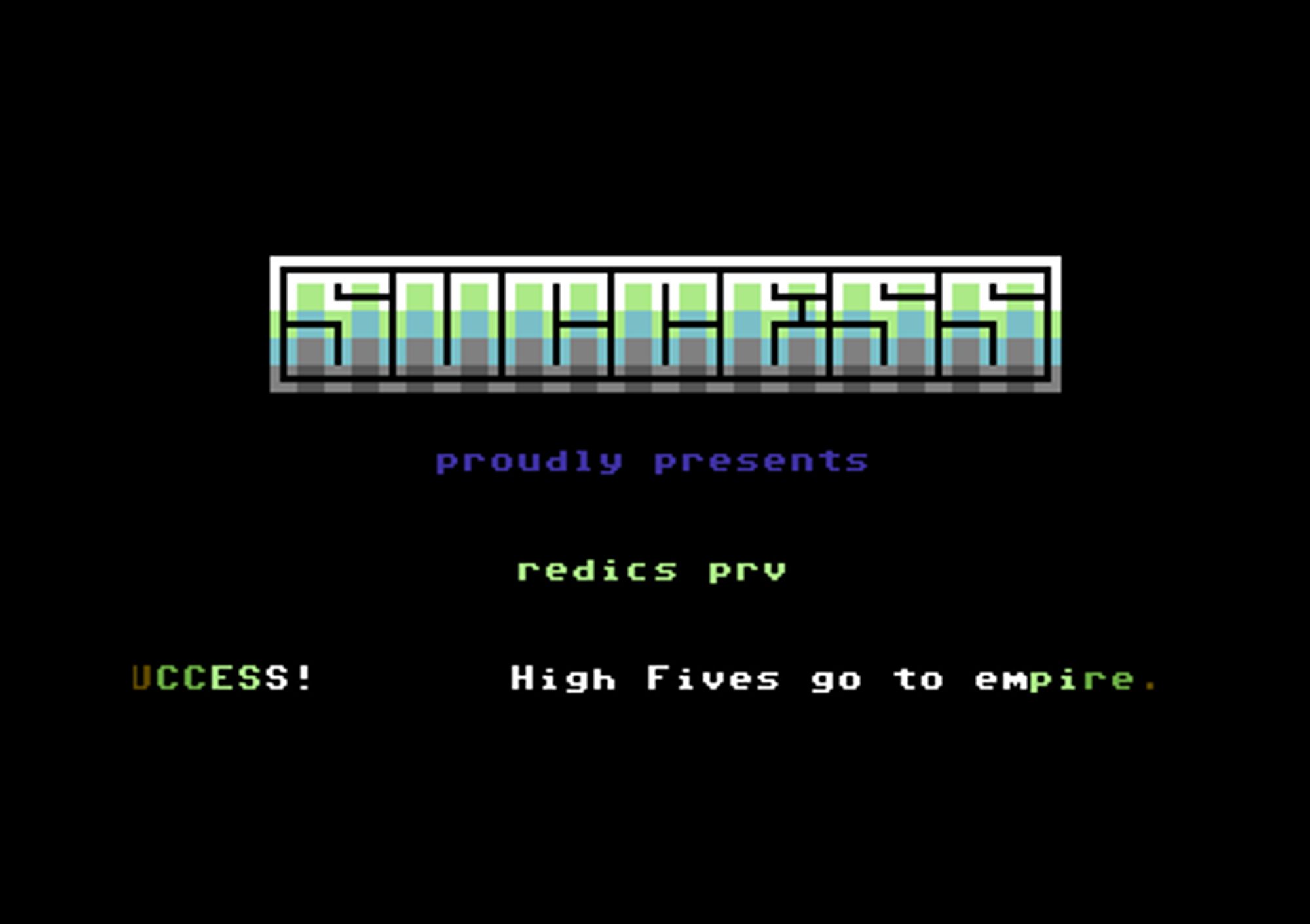 Screenshot of "Redics" - Crack: Success (SCS) - Published by John Soerensen & Peter Hauge on Commodore 64 (1993)