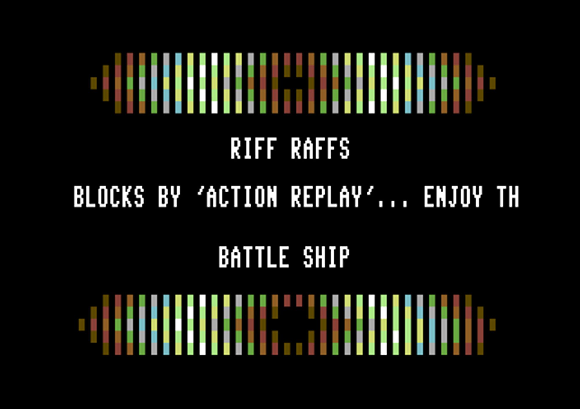 Screenshot of "Battle Ship" - Crack: Riff Raffs (RR) - Published by Action Replay on Commodore 64 (1995)