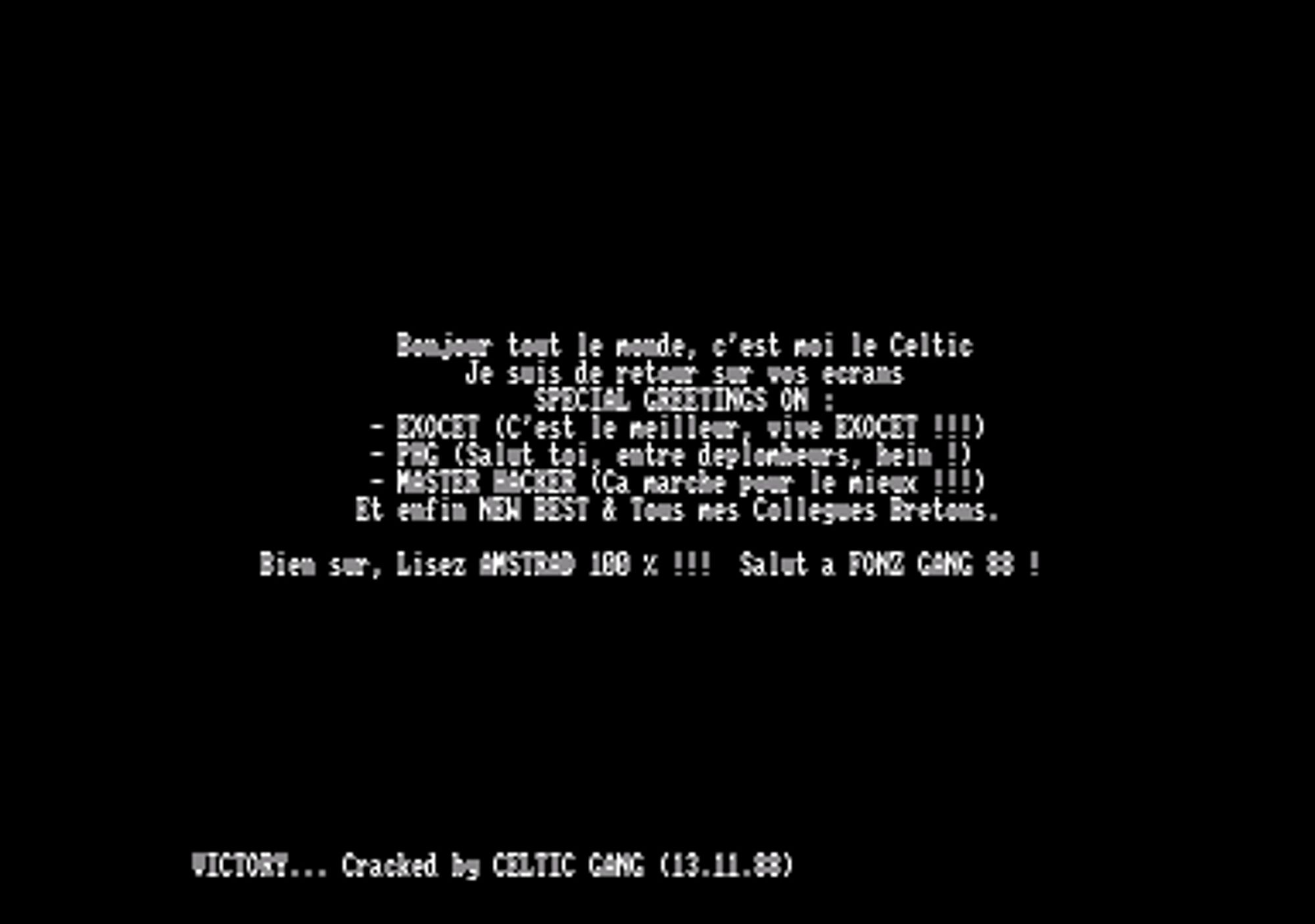 Screenshot of "Victory Road" - Crack: Celtic Gang - Published by Imagine on Amstrad CPC (1988)