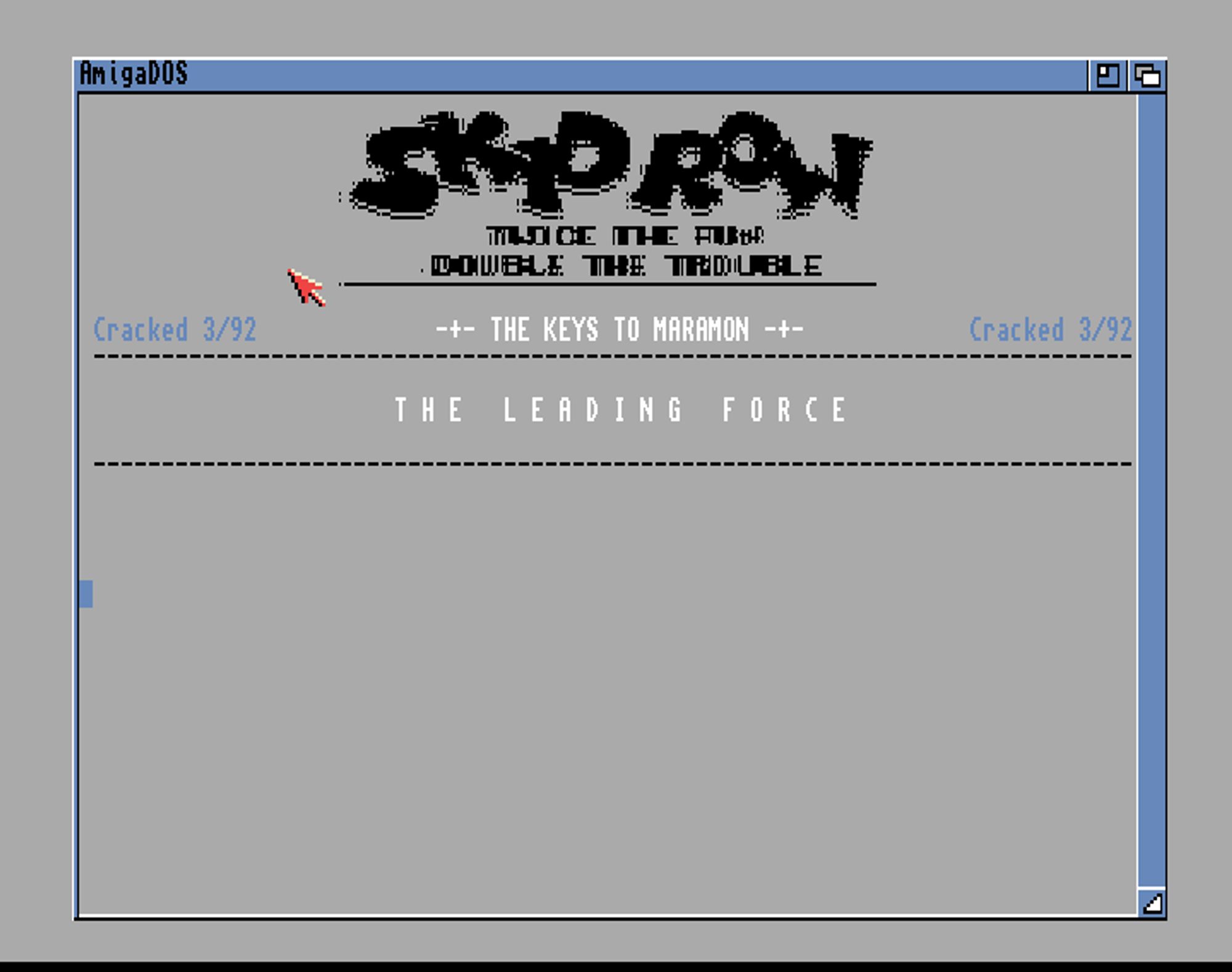 Screenshot of "The Keys to Maramon" - Crack: Skid Row (SKR) - Published by Mindcraft Software on Commodore Amiga (1990)