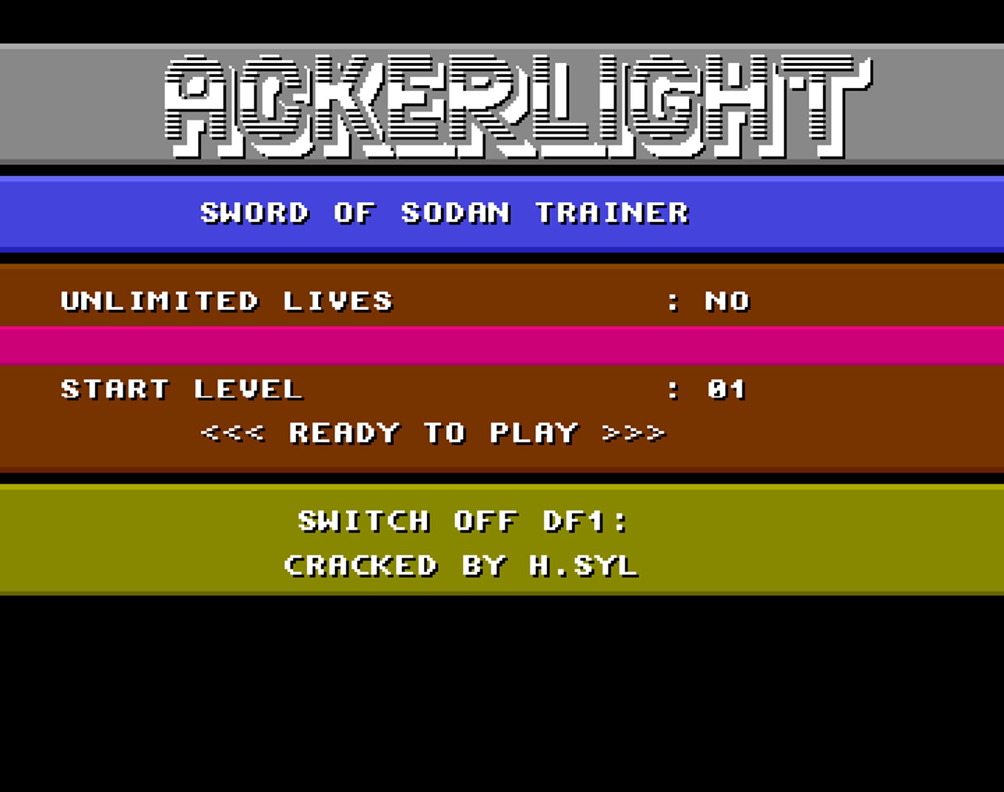 Screenshot of "Sword of Sodan" - Crack and Trainer (+2): Ackerlight - Published by Discovery on Commodore Amiga (1989)