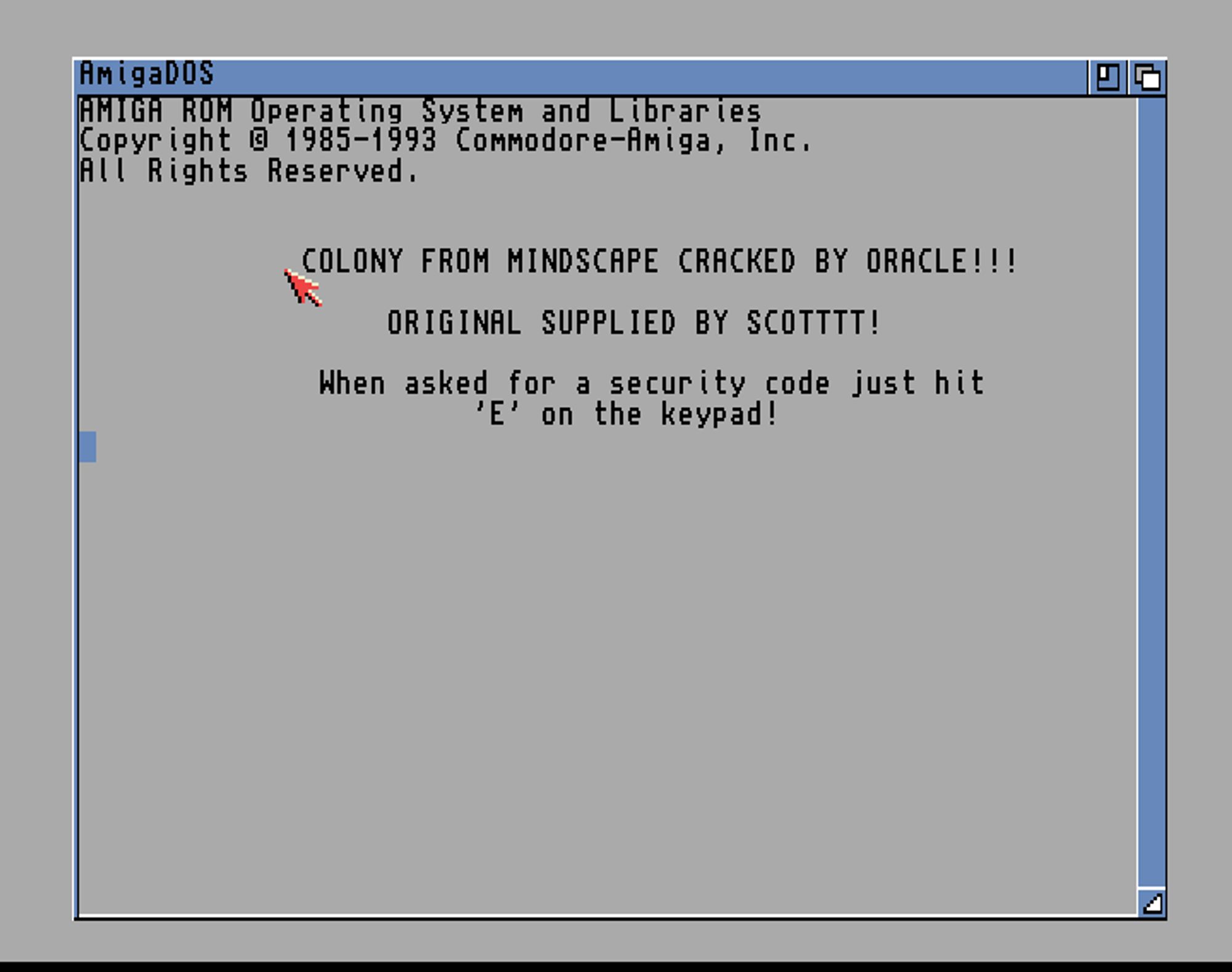 Screenshot of "The Colony" - Crack: Oracle (OCL) - Published by Mindscape on Commodore Amiga (1990)