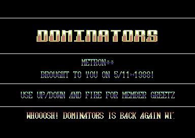 Screenshot of "Metron" - Crack: Dominators - Published by ECP on Commodore 64 (1987)