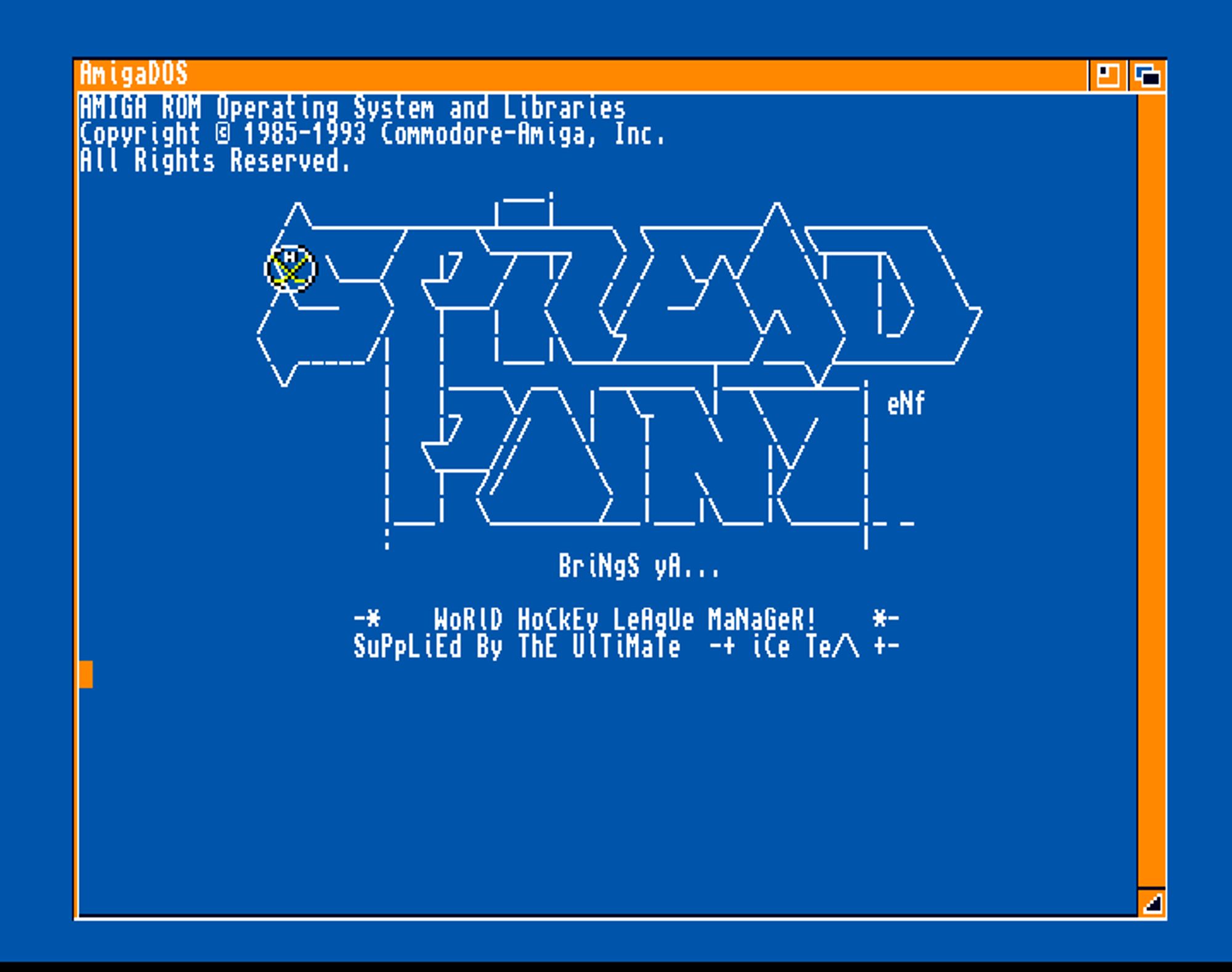 Screenshot of "World Hockey League Manager" - Crack: Spreadpoint - Published by Sayonara on Commodore Amiga (1993)
