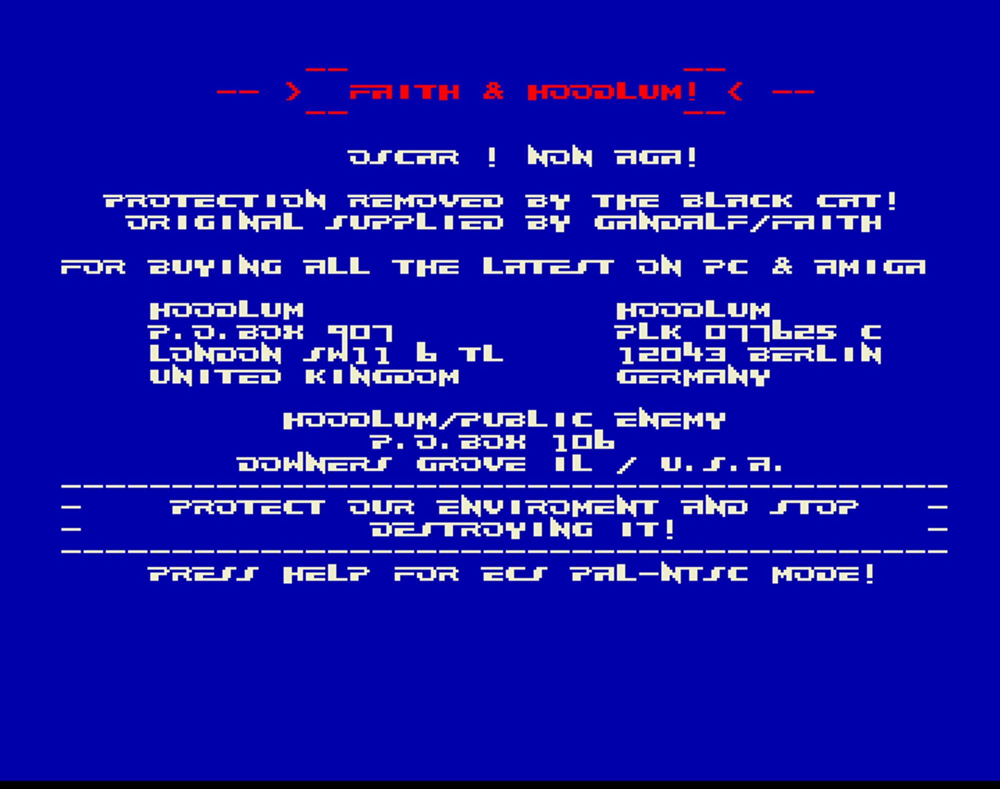 Screenshot of "Oscar" - Crack: Faith (FTH) & Hoodlum (HLM) - Published by Flair on Commodore Amiga (1993)