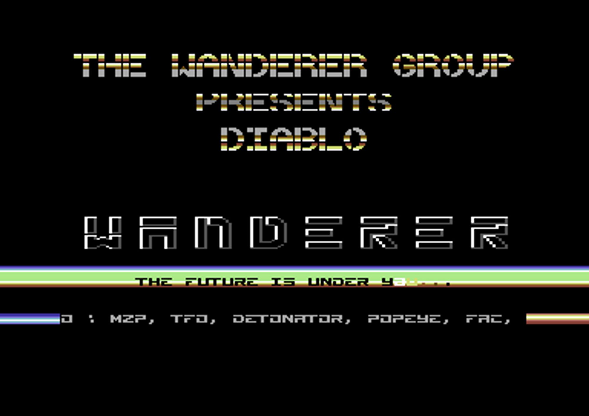 Screenshot of "Diablo" - Crack: The Wanderer Group (TWG) - Published by Classic Image Inc. on Commodore 64 (1987)