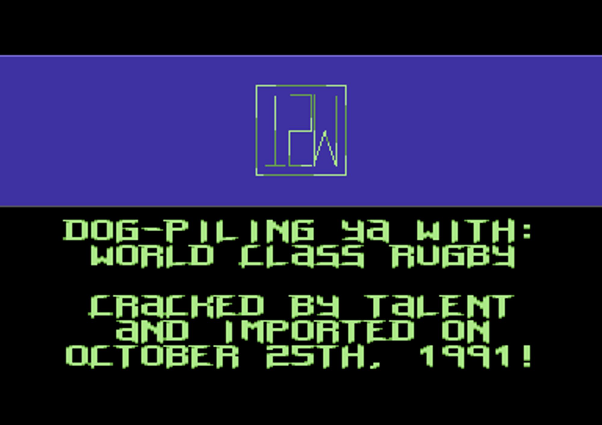 Screenshot of "World Class Rugby" - Crack: Talent + TSM - Published by Audiogenic Software Ltd. on Commodore 64 (1991)