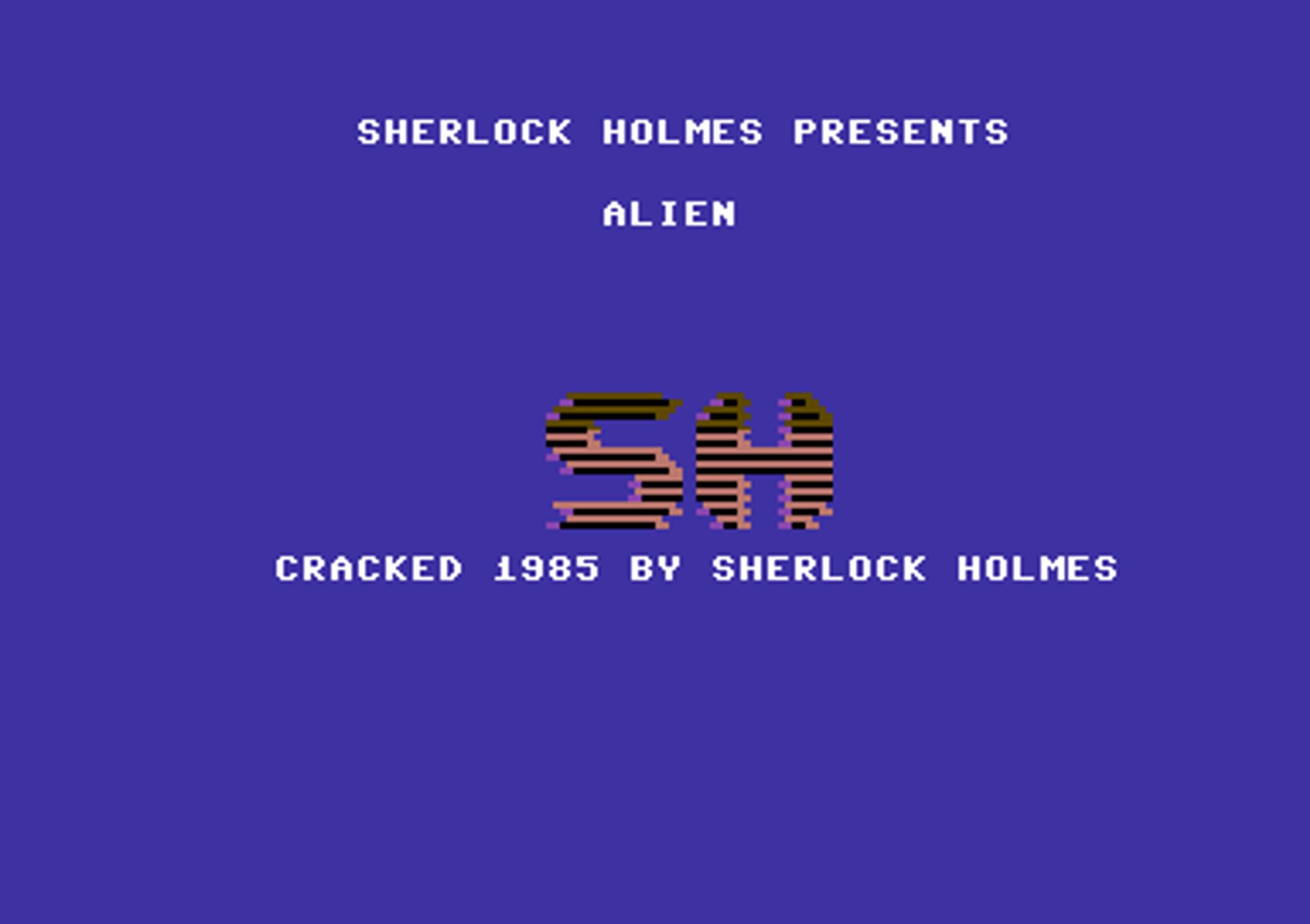 Screenshot of "Alien" - Crack: Sherlock Holmes (SH) - Published by Argus Press Software on Commodore 64 (1984)