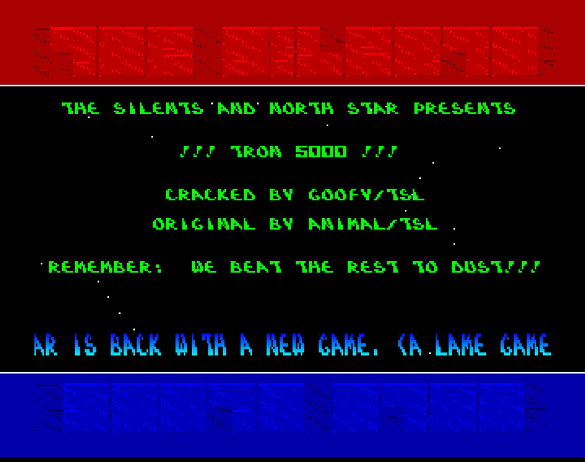 Screenshot of "Tron 5000" - Crack: The Silents (TSL) & North Star - Published by Softgang on Commodore Amiga (1988)