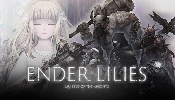 Cover for Ender Lilies: Quietus of the Knights. A blonde girl in the background with a group of warriors in the foreground.