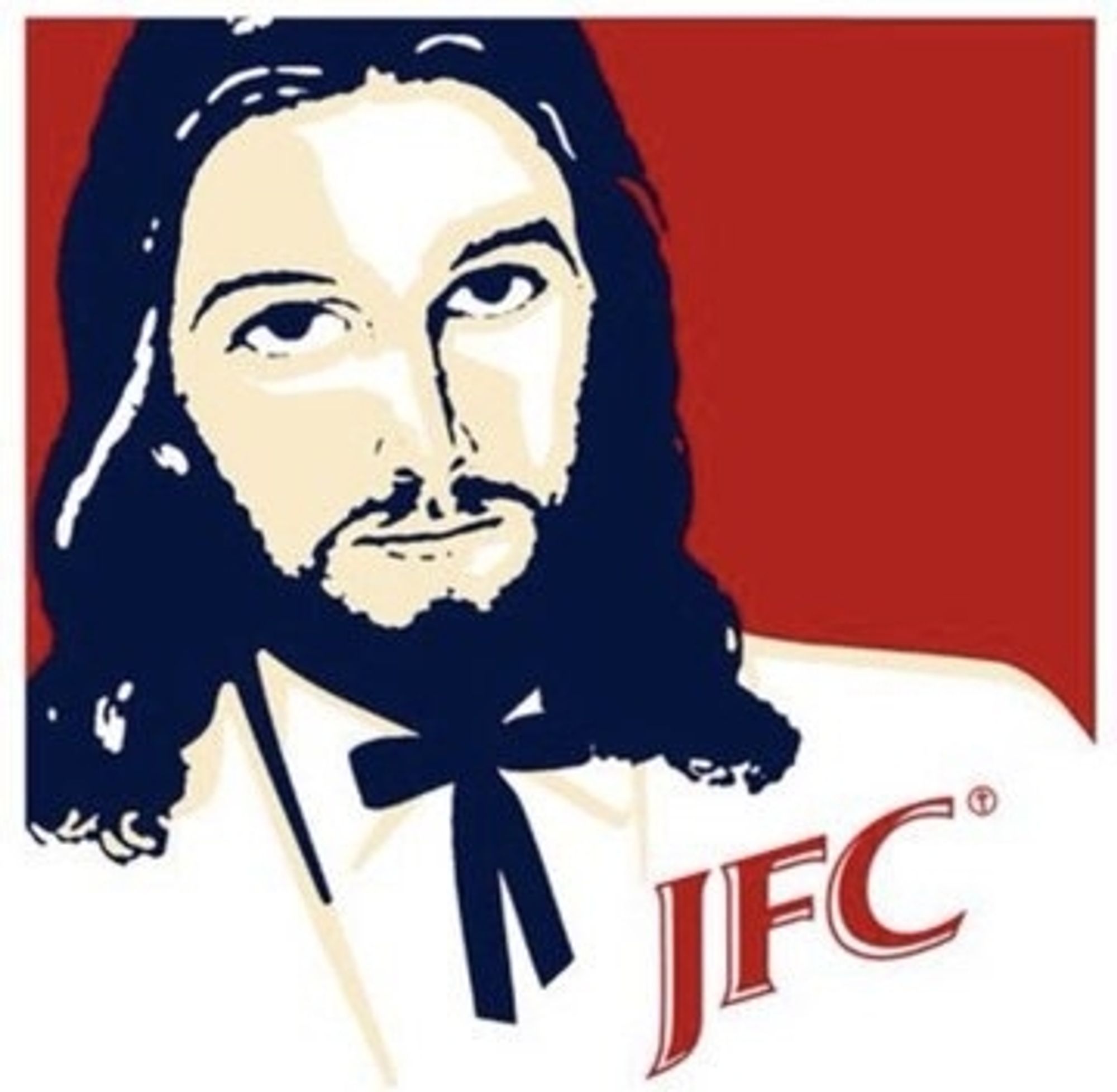 Jesus in the Colonel's outfit with JFC (instead of KFC)