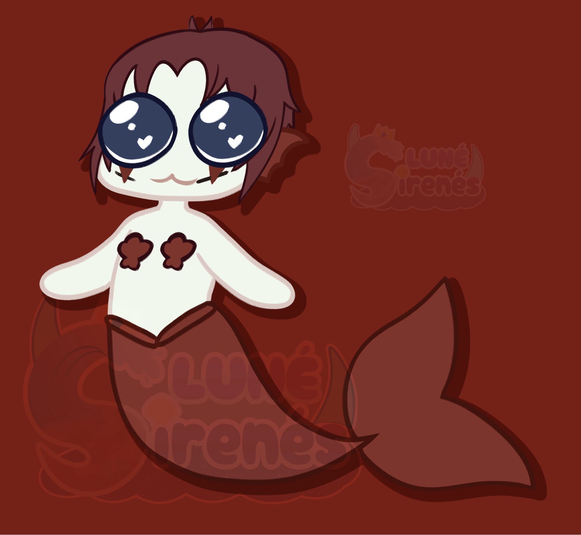 Card Cutter as a mermaid with a dark red tail.