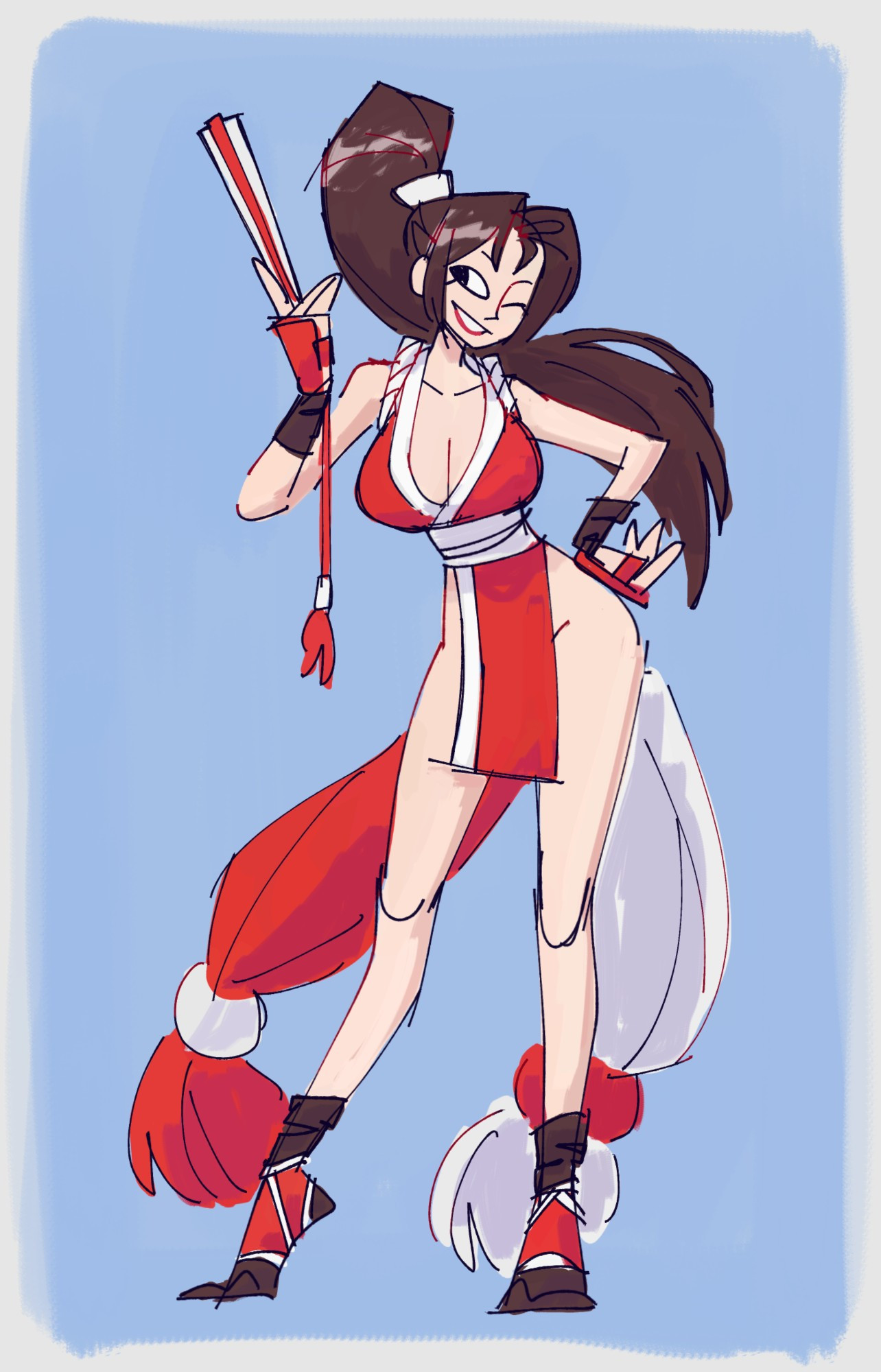 Mai Shiranui in her KoF '98 outfit in the style I used for my "Drawing Every Street Fighter" art series 