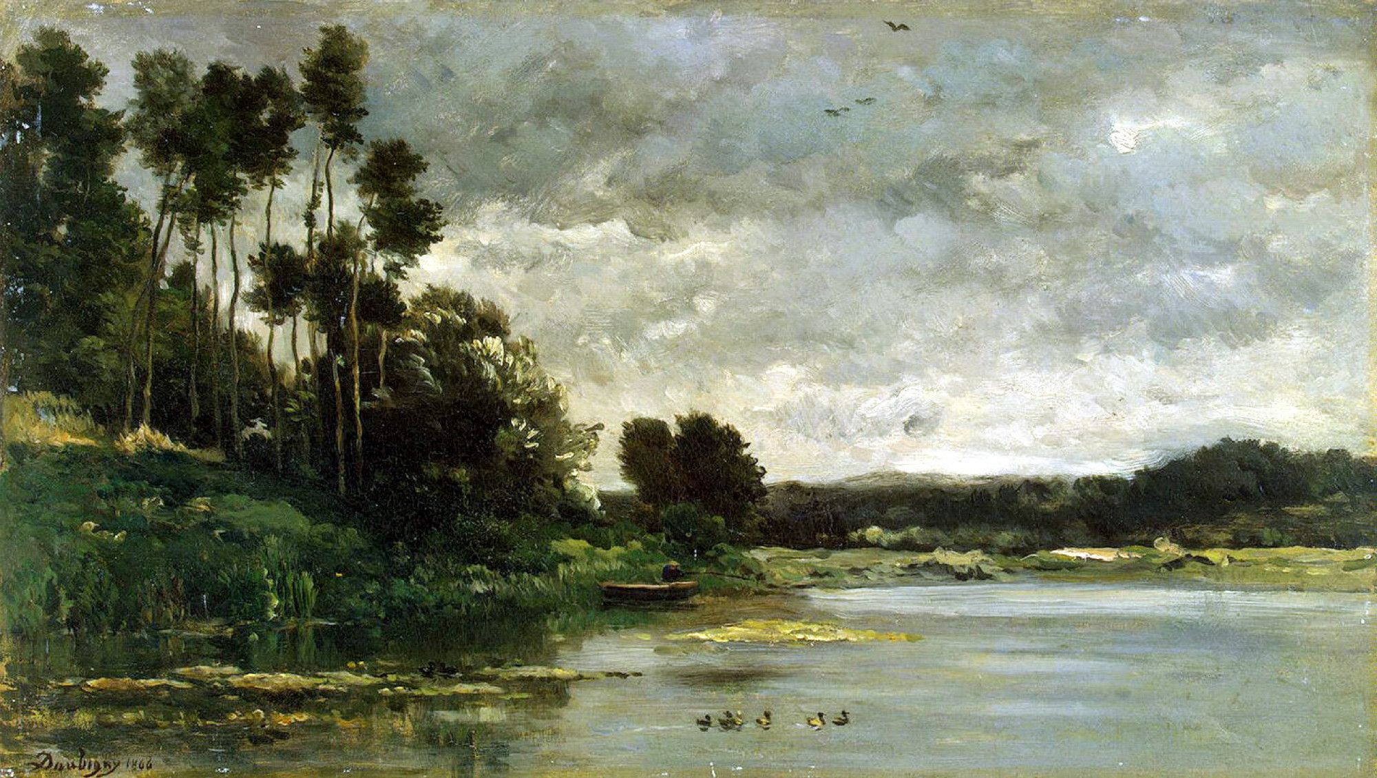 Daubigny - Shore (there are tiny ducklings in the foreground)