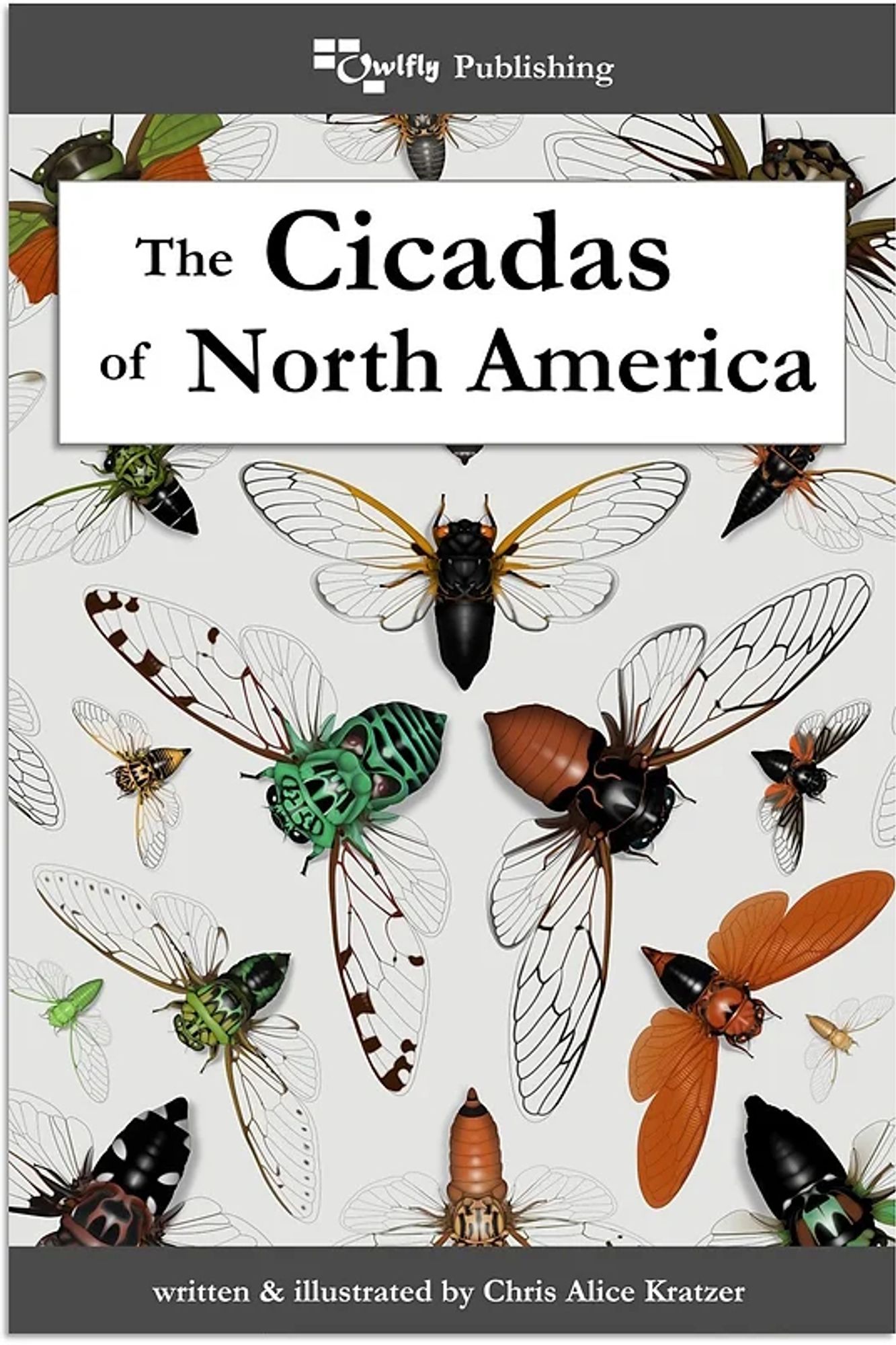 book cover for the cicadas of north america. the image has various cicadas arranged radially.