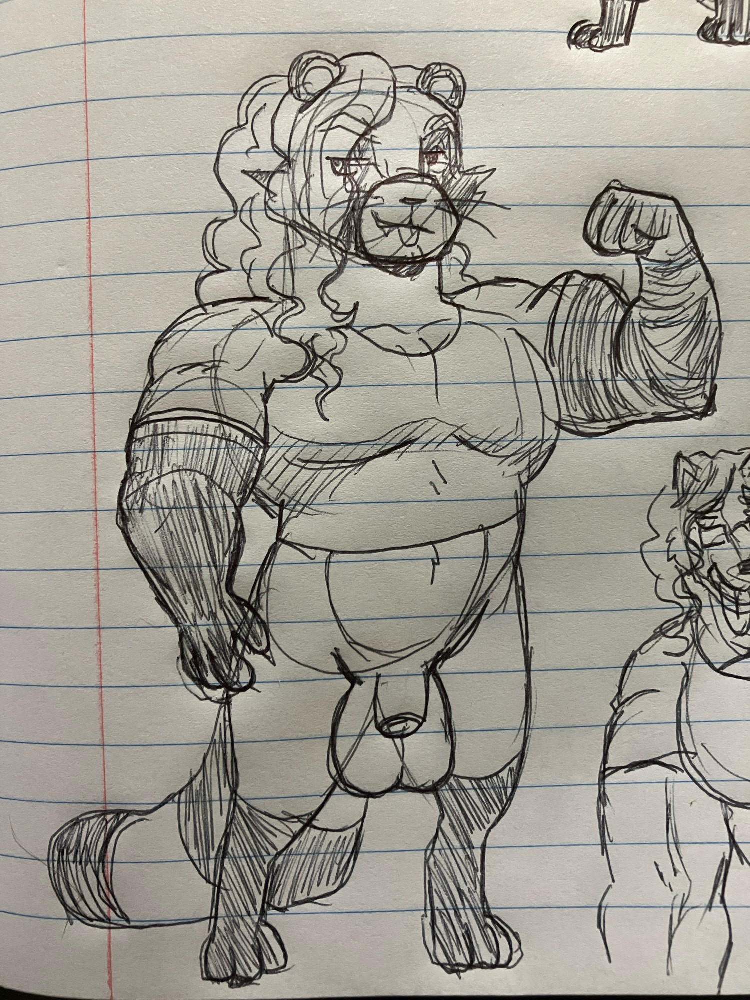 Tanuki fursona but they've shapeshifted to be buff