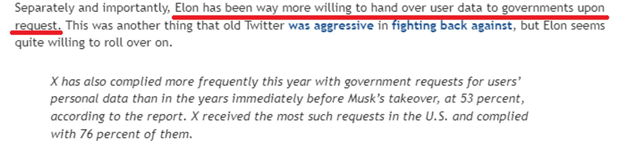 The cherry on top of why you should leave. What Elon is allowing is governments to issuing subpoena against users.