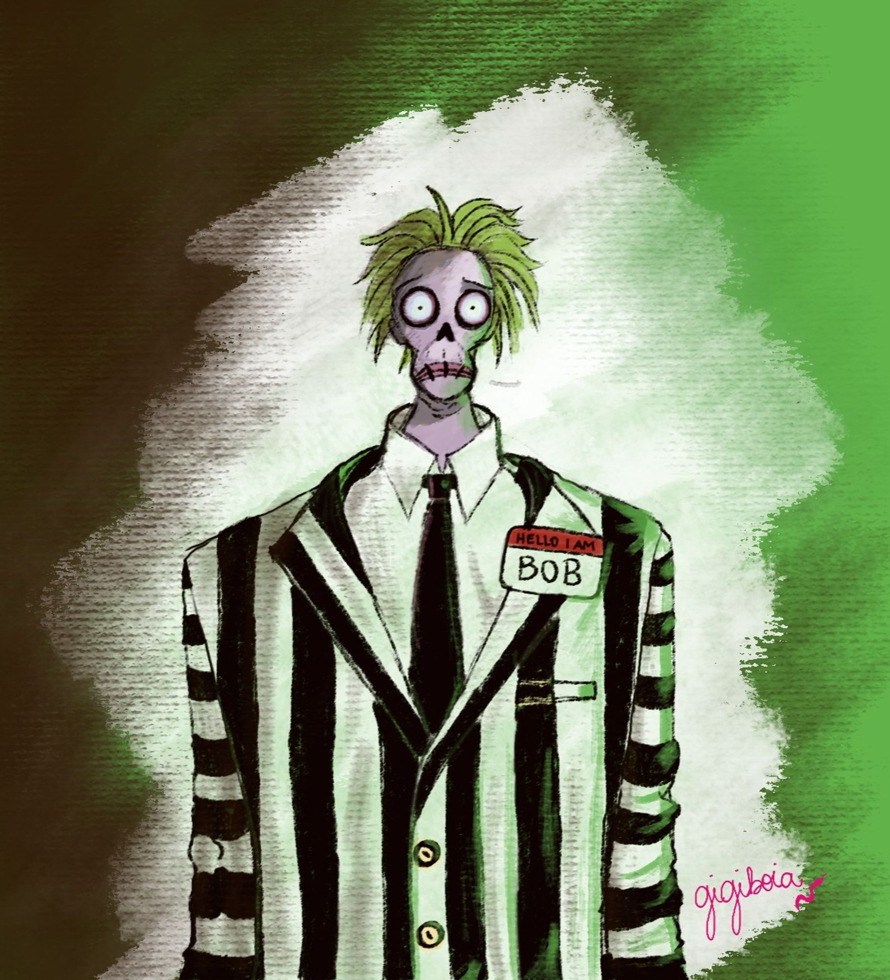 illustration of the character Bob wearing beetlejuice's black and white suit