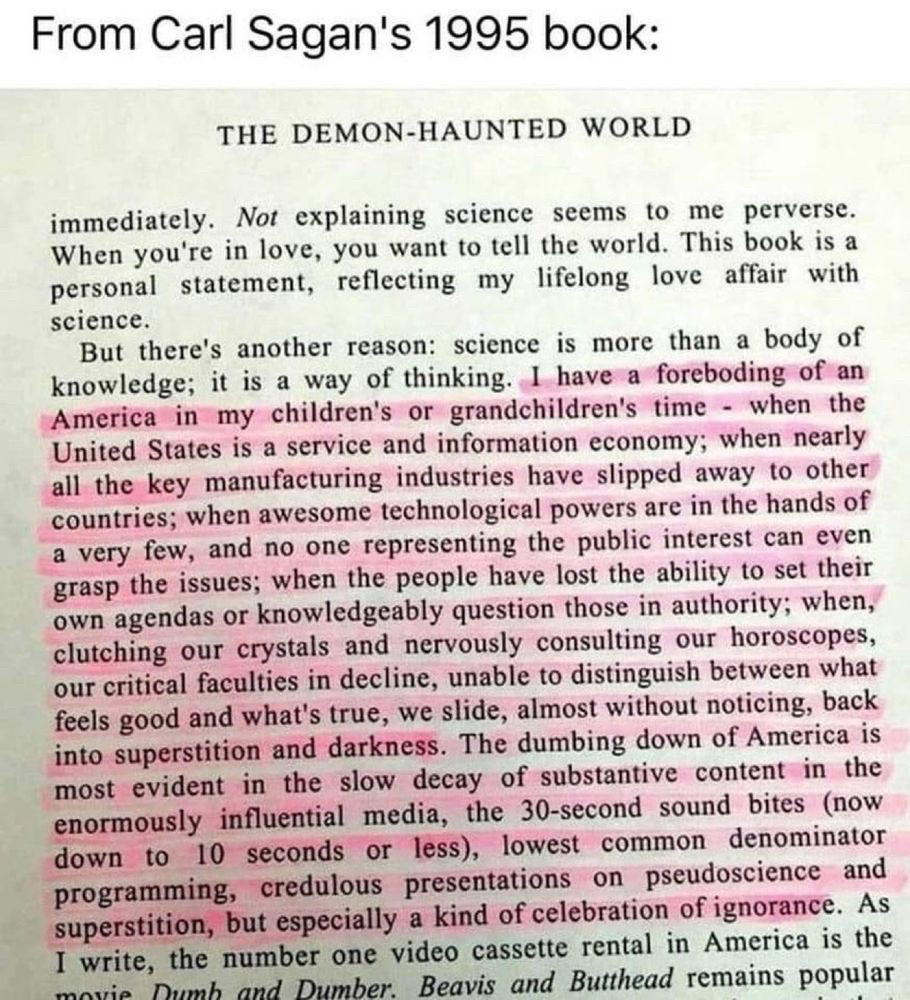 Today would have been Carl Sagan's 90th birthday. How fitting that he predicted the current state of our country almost 30 years ago. Worth reading. Happy Birthday, Carl. We miss you. 💙