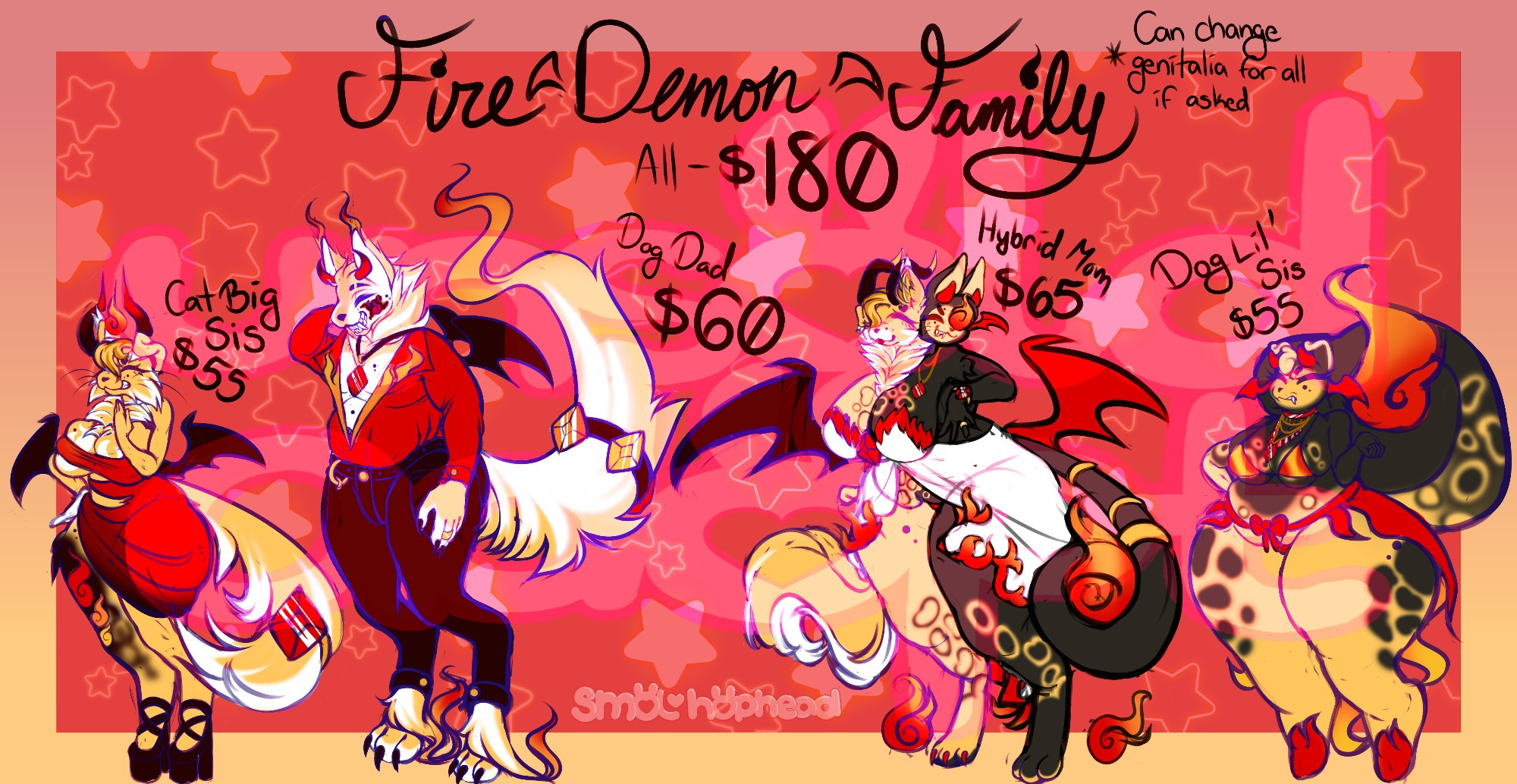 Fire Demon Family Adopts for sale, can be purchased all together or individually.