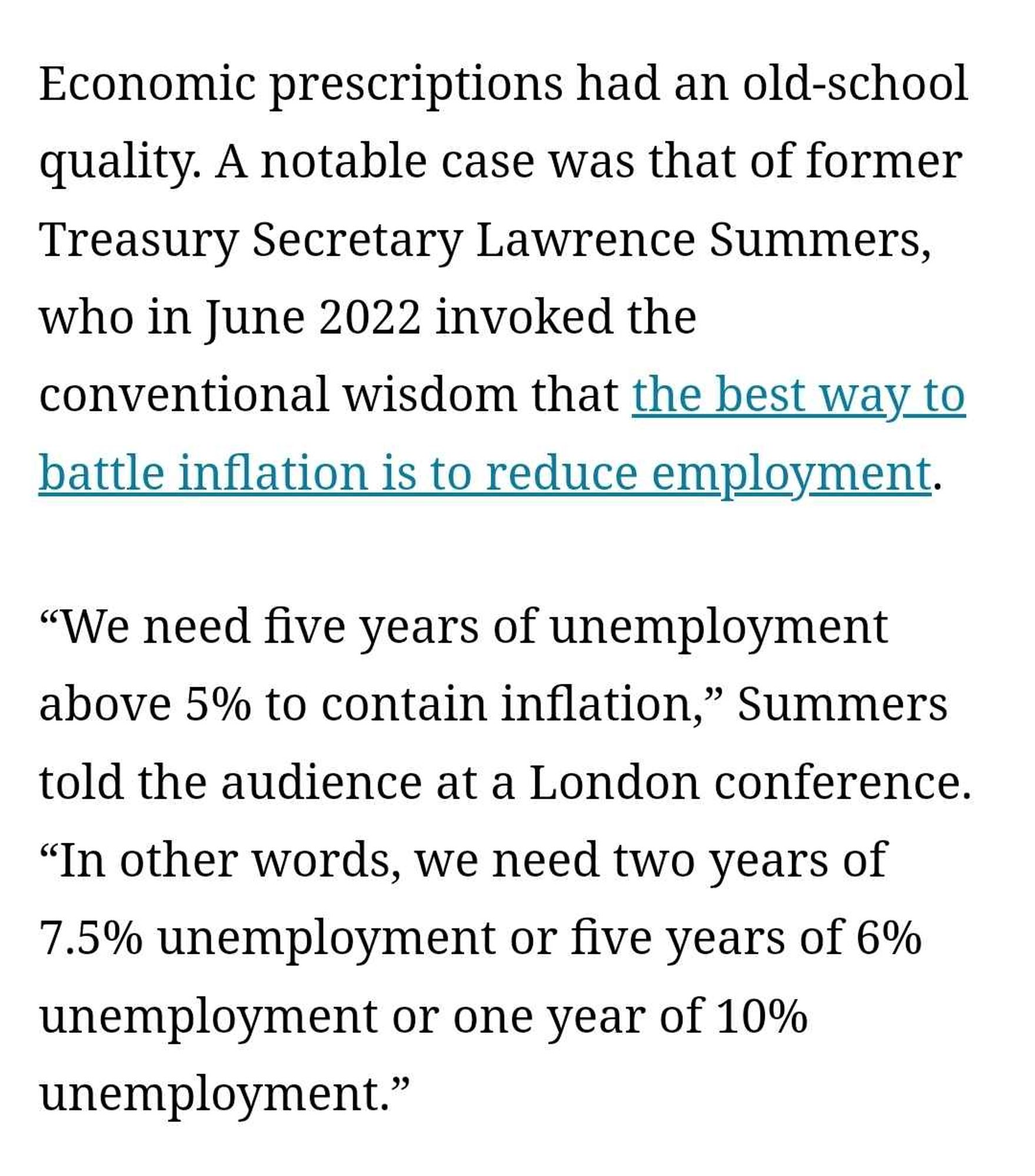 We need five years of unemployment above 5% to contain inflation"