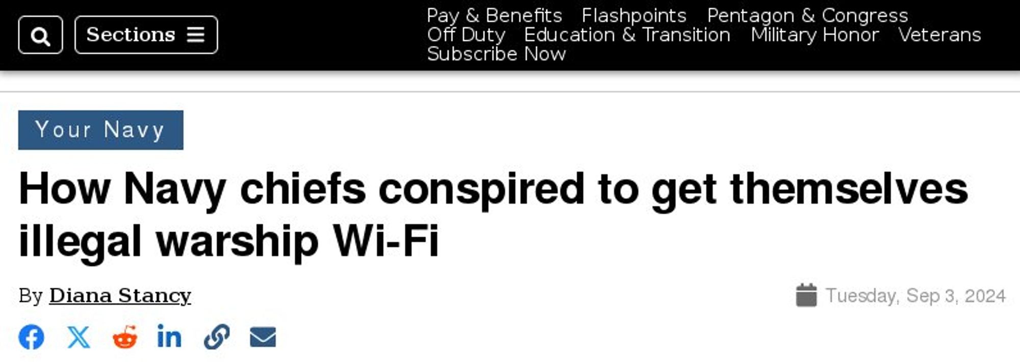 Hidden Starlink  Wi-Fi in US Navy warship.
Headlines  Navy Times 2024 Sep.03