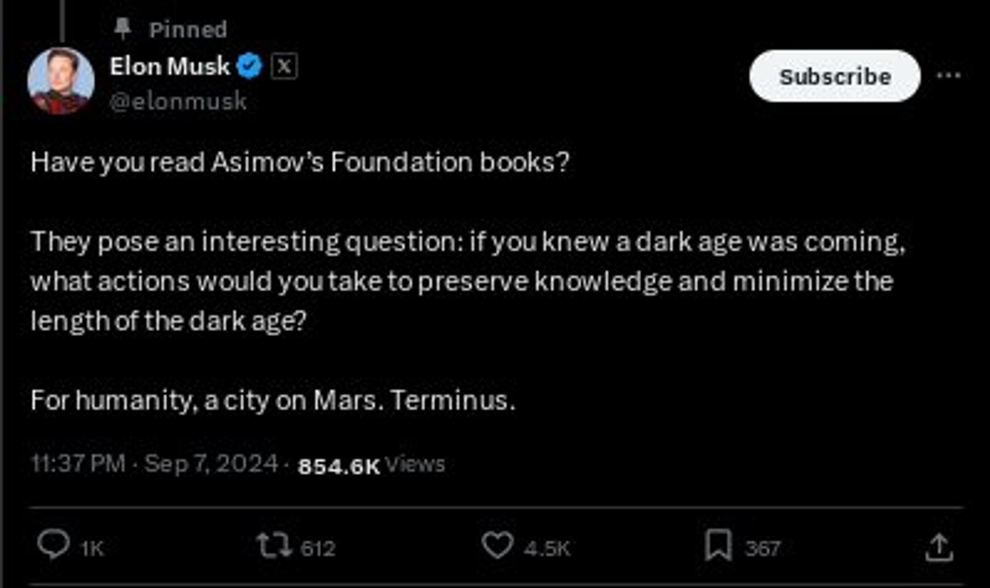 Elon Musk's city on Mars
Source Twitter 2024 Sep.07 11:37 LT Spain.