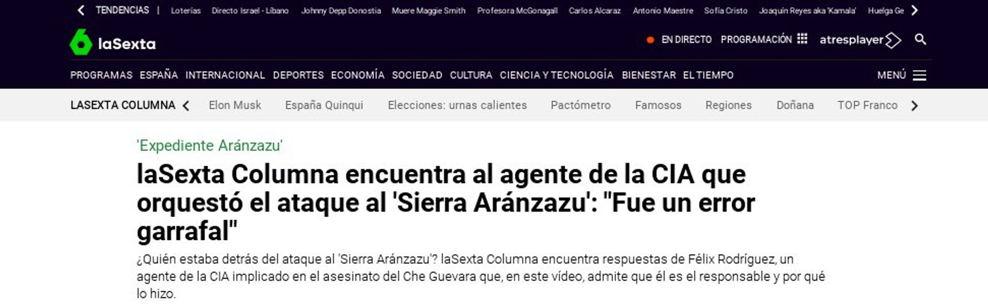 Sierra Aranzazu terrorist attack
Entry at La Sexta Columna 2024 Sep.27