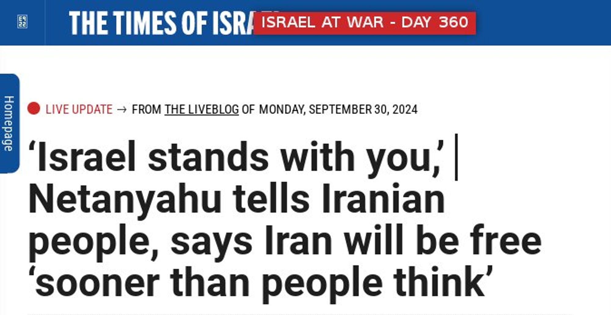 Prime minister of Israel addresses to Iranian people
Headlines The Times of Israel 2024 Sep.30