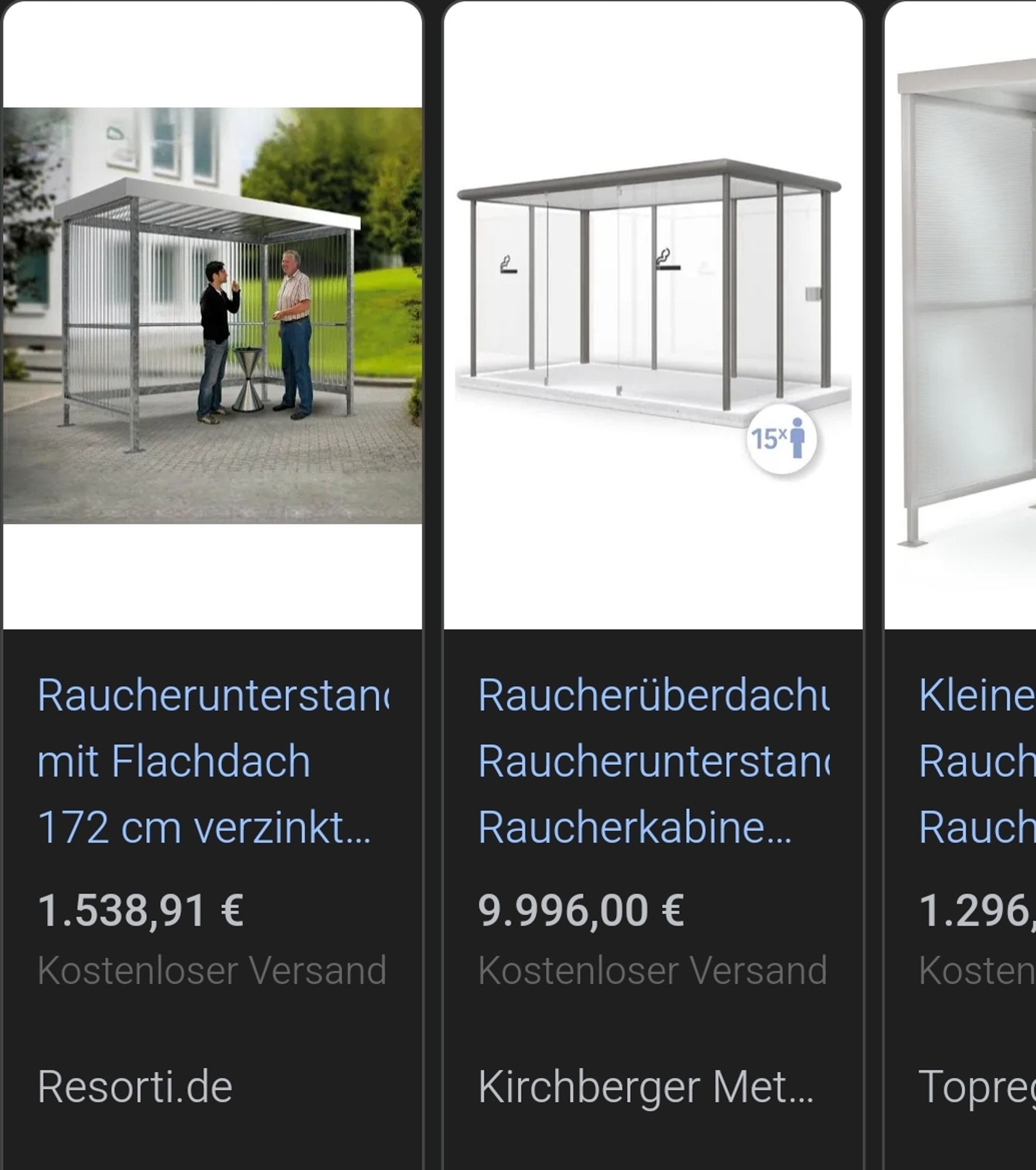 Bei Google platzierte Angebote für Raucherüberdachungen