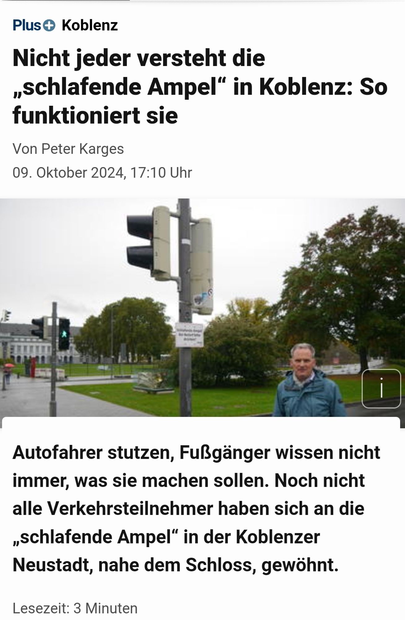 Zeitungsartikel über die "schlafende Ampel" in Koblenz.