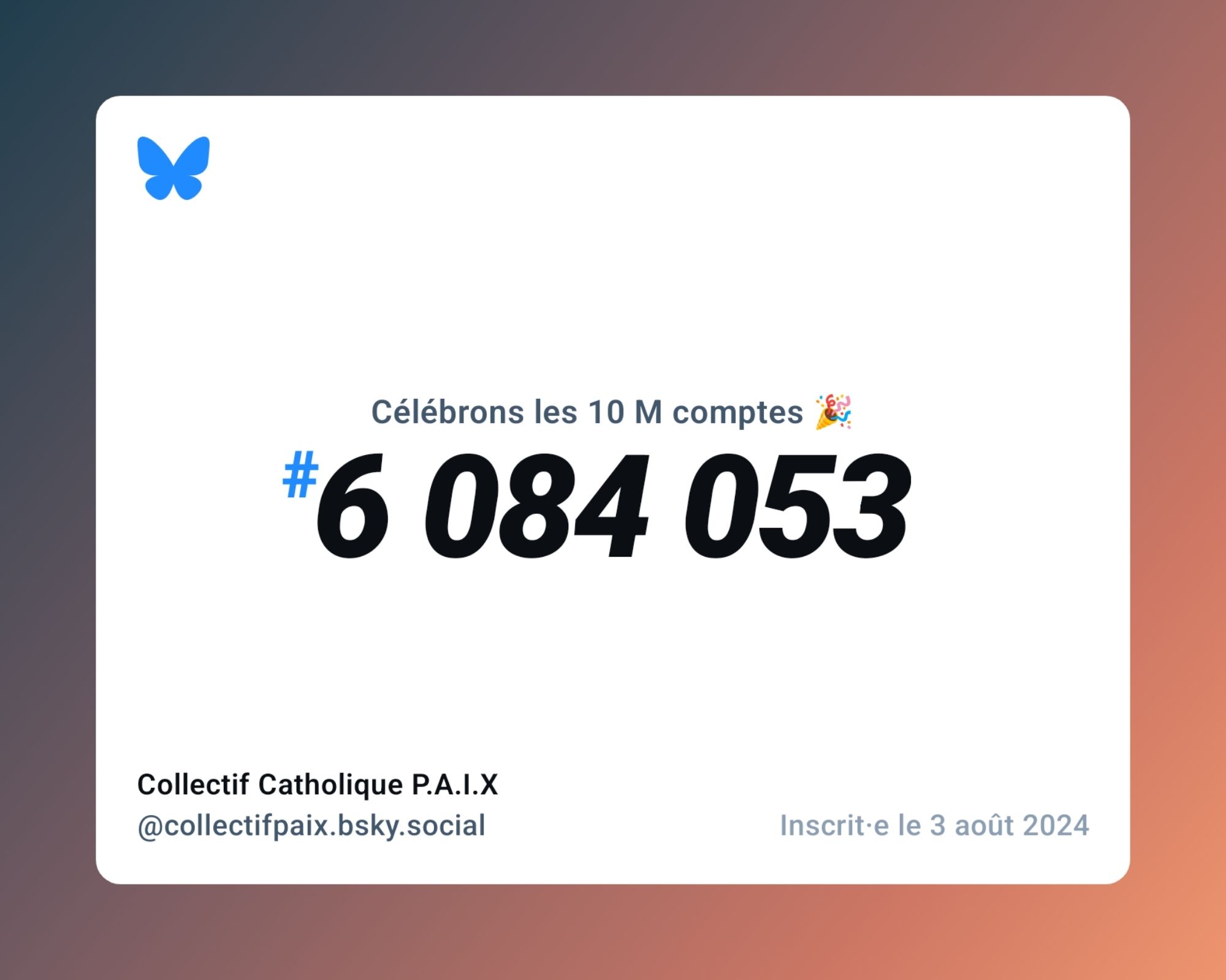 Message de bluesky pour signifier que nous faisons partie des 10 000000 premiers inscrits. Nous sommes les 6084053ème sur la plateforme !